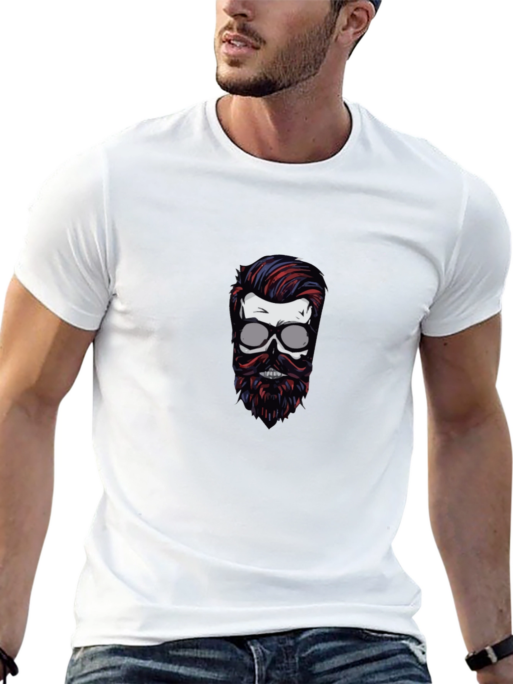 Skull with Beard Graphic T-Shirt - Black