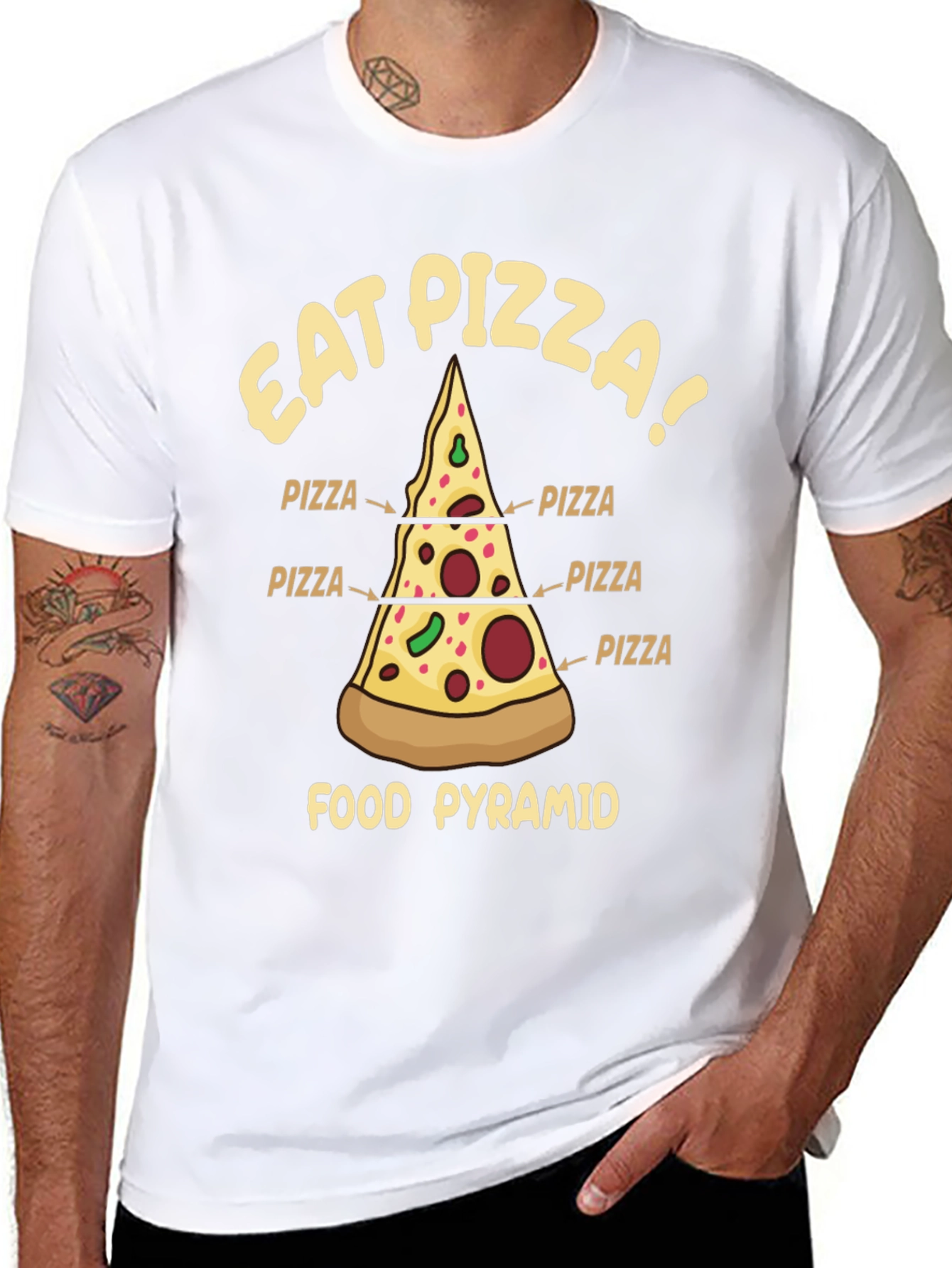 Eat Pizza Food Pyramid T-Shirt - Novelty Graphic Tee