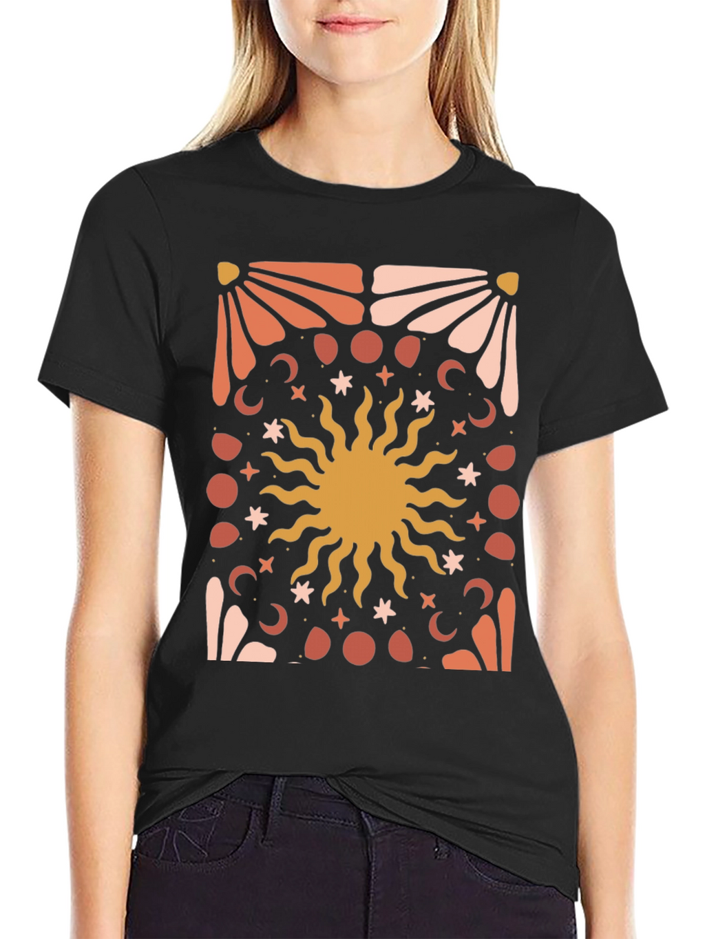 Celestial Sun Graphic Tee - Black Cotton Blend