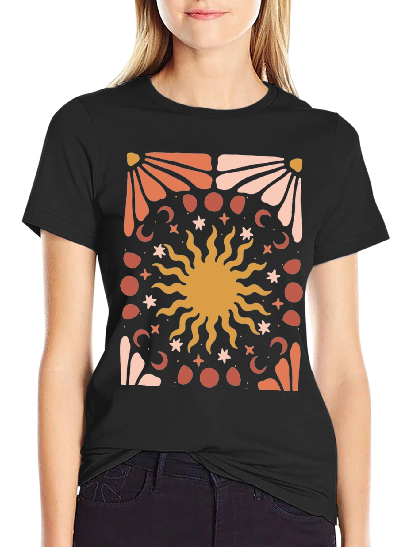 Celestial Sun Graphic Tee - Black Cotton Blend
