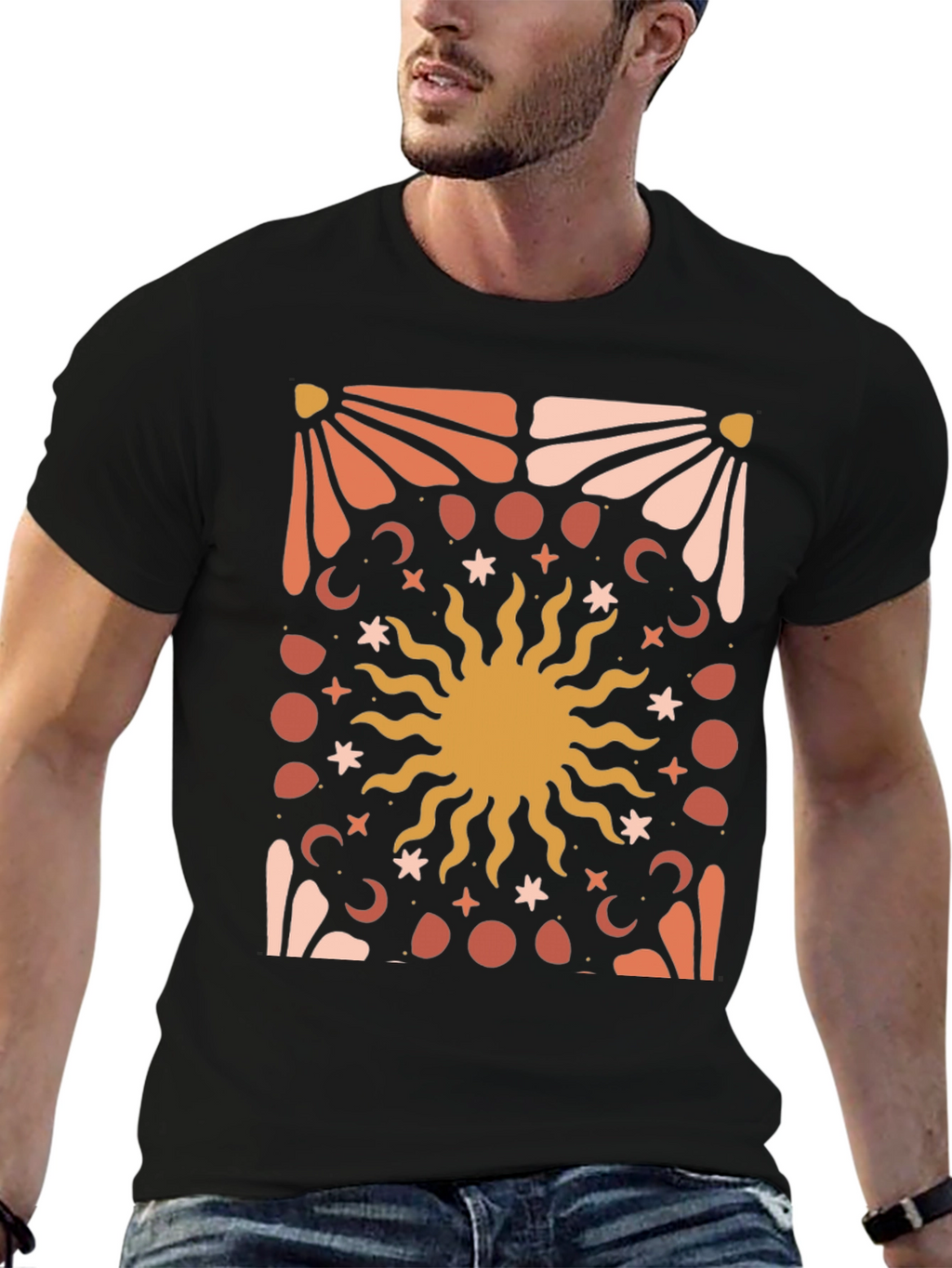 Celestial Sun Graphic Tee - Black Cotton Blend
