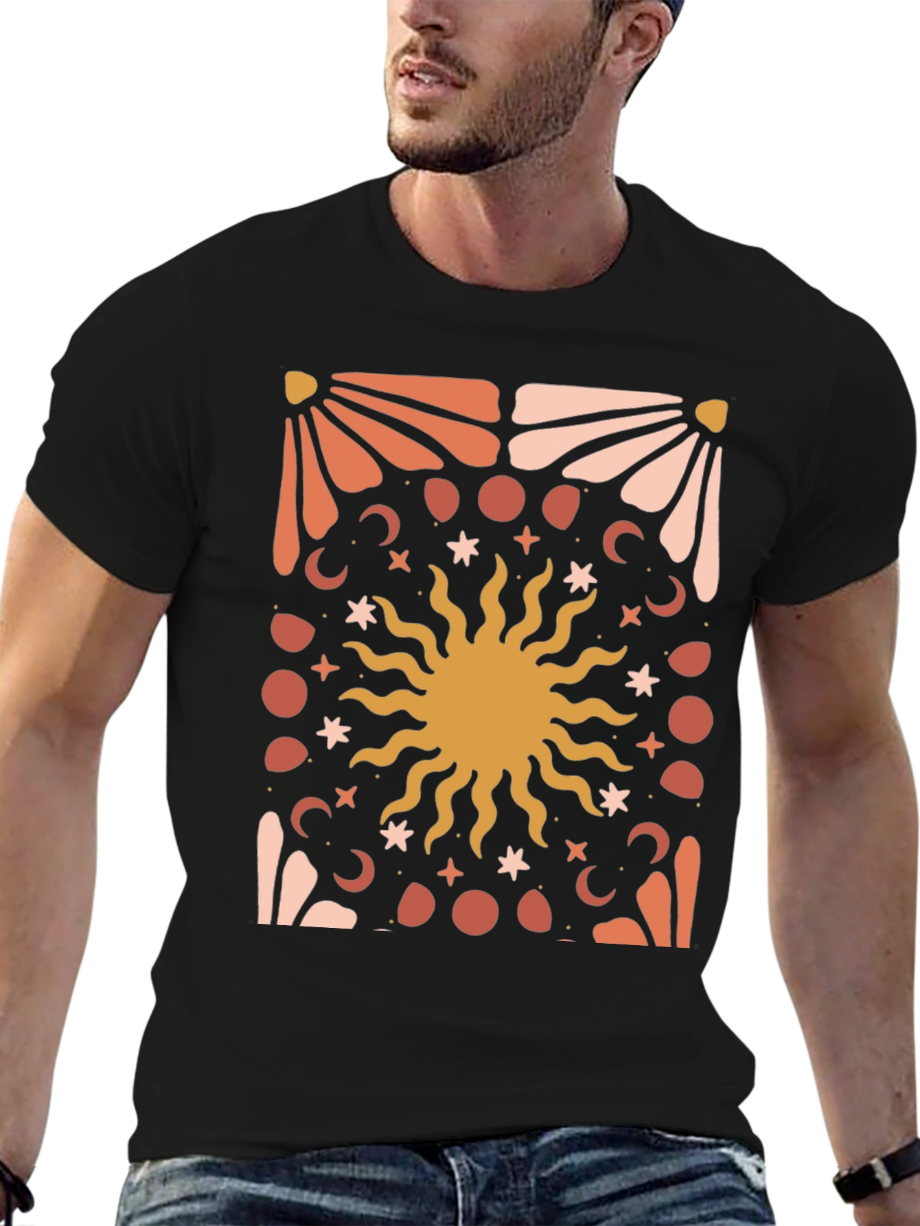 Celestial Sun Graphic Tee - Black Cotton Blend