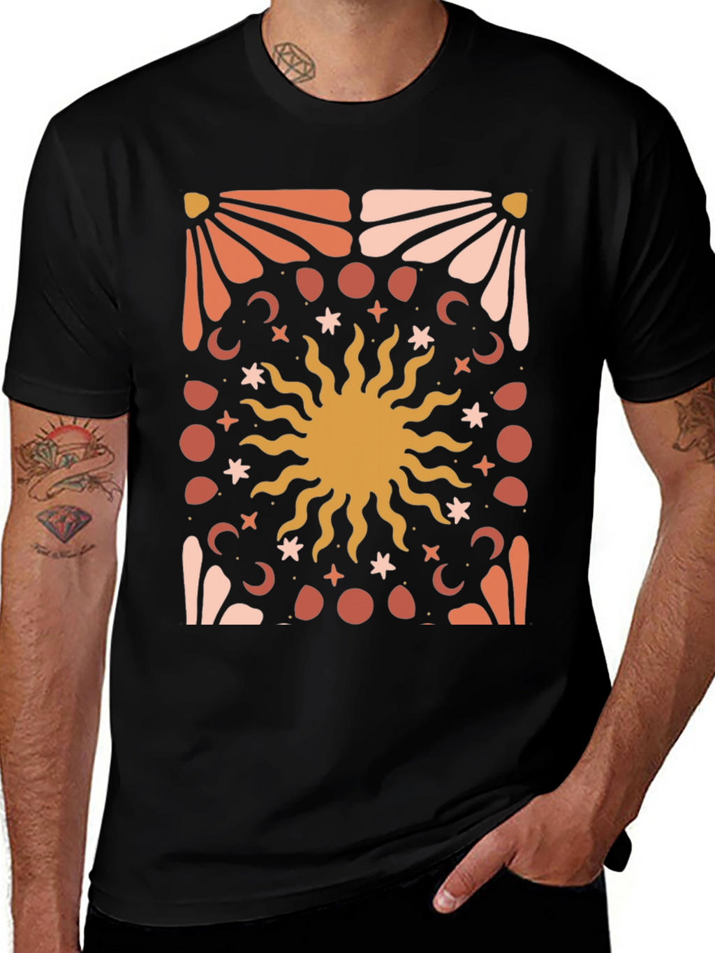 Celestial Sun Graphic Tee - Black Cotton Blend