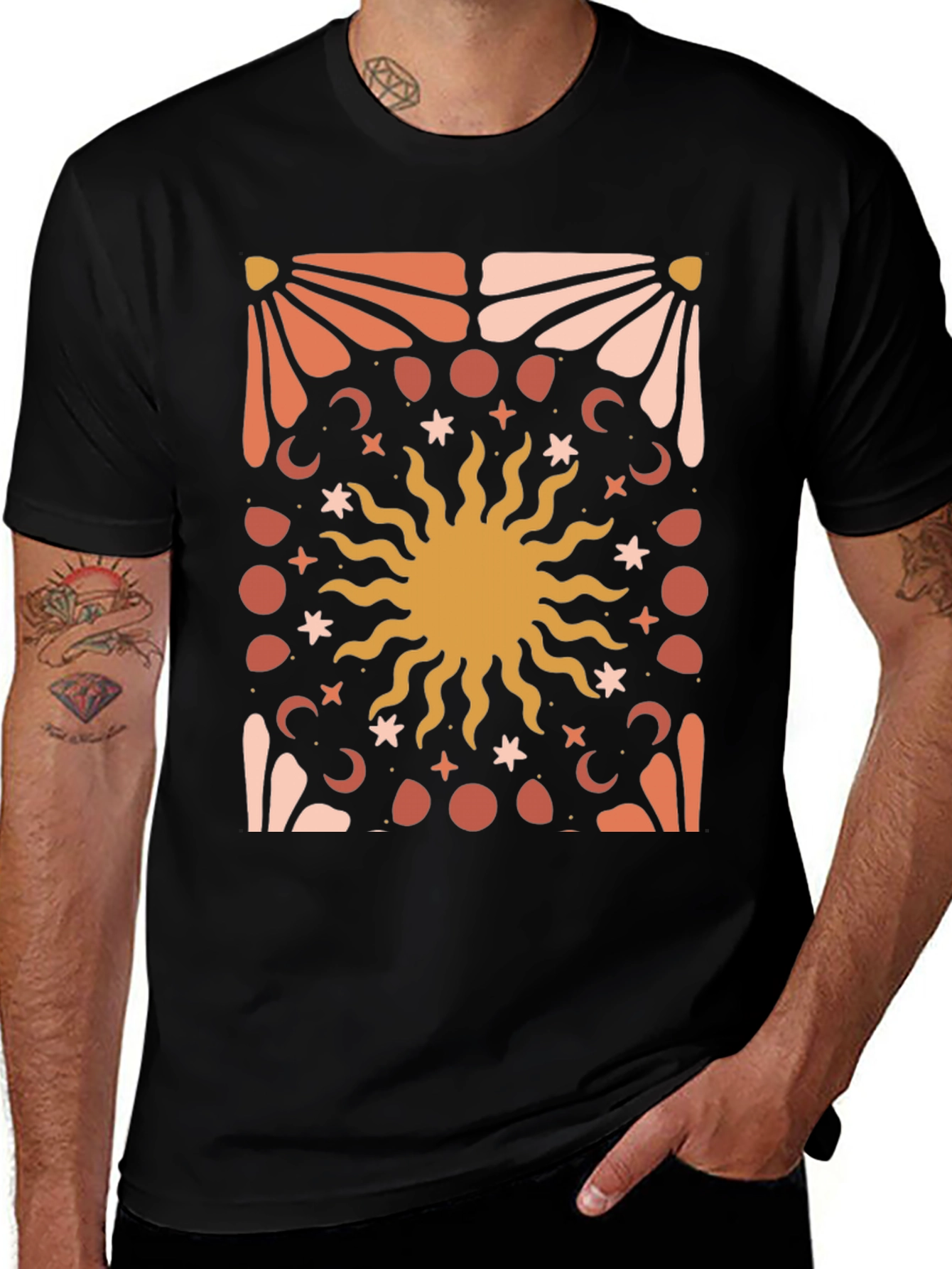 Celestial Sun Graphic Tee - Black Cotton Blend