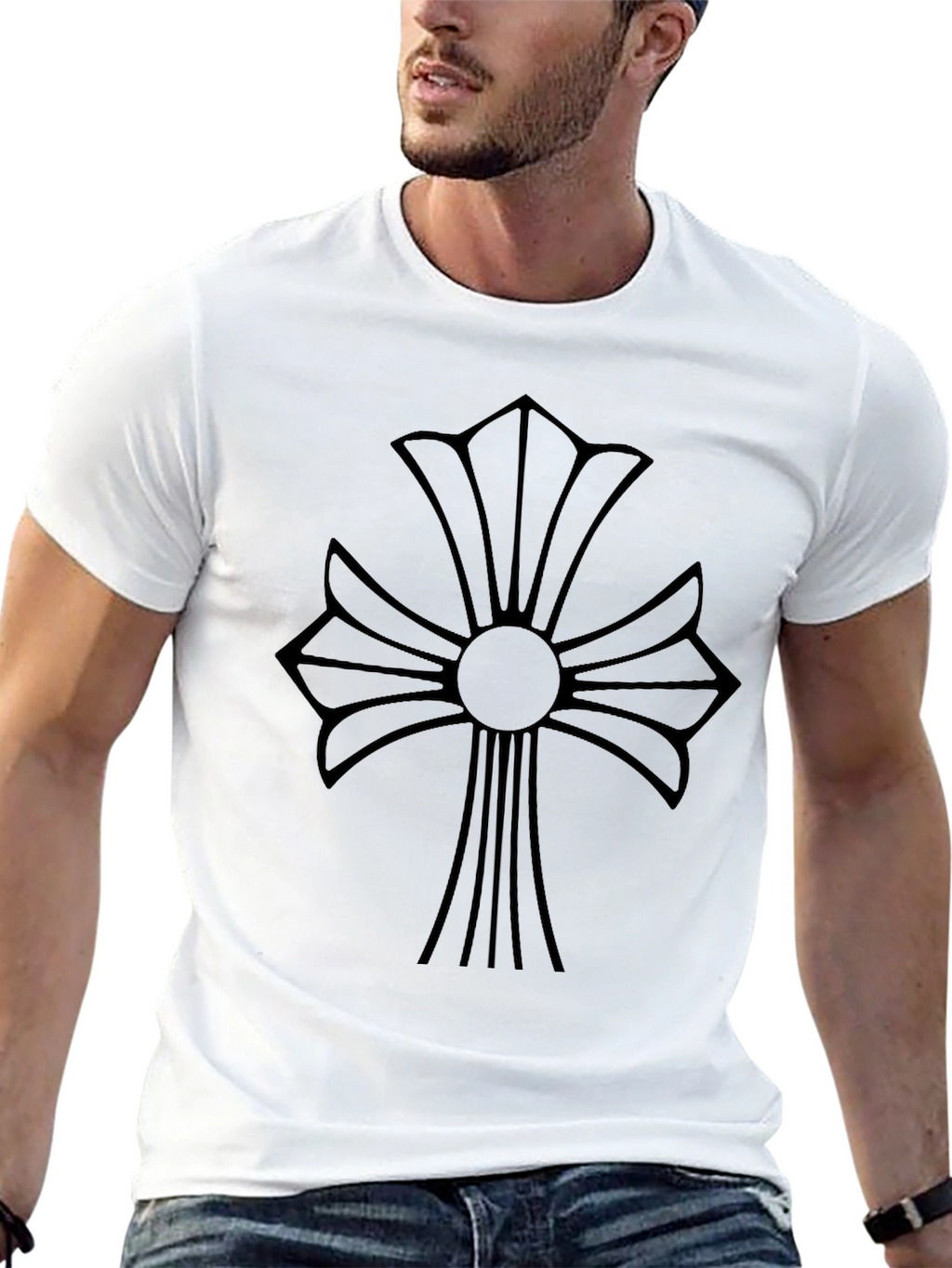 Black Tee with Cross Graphic