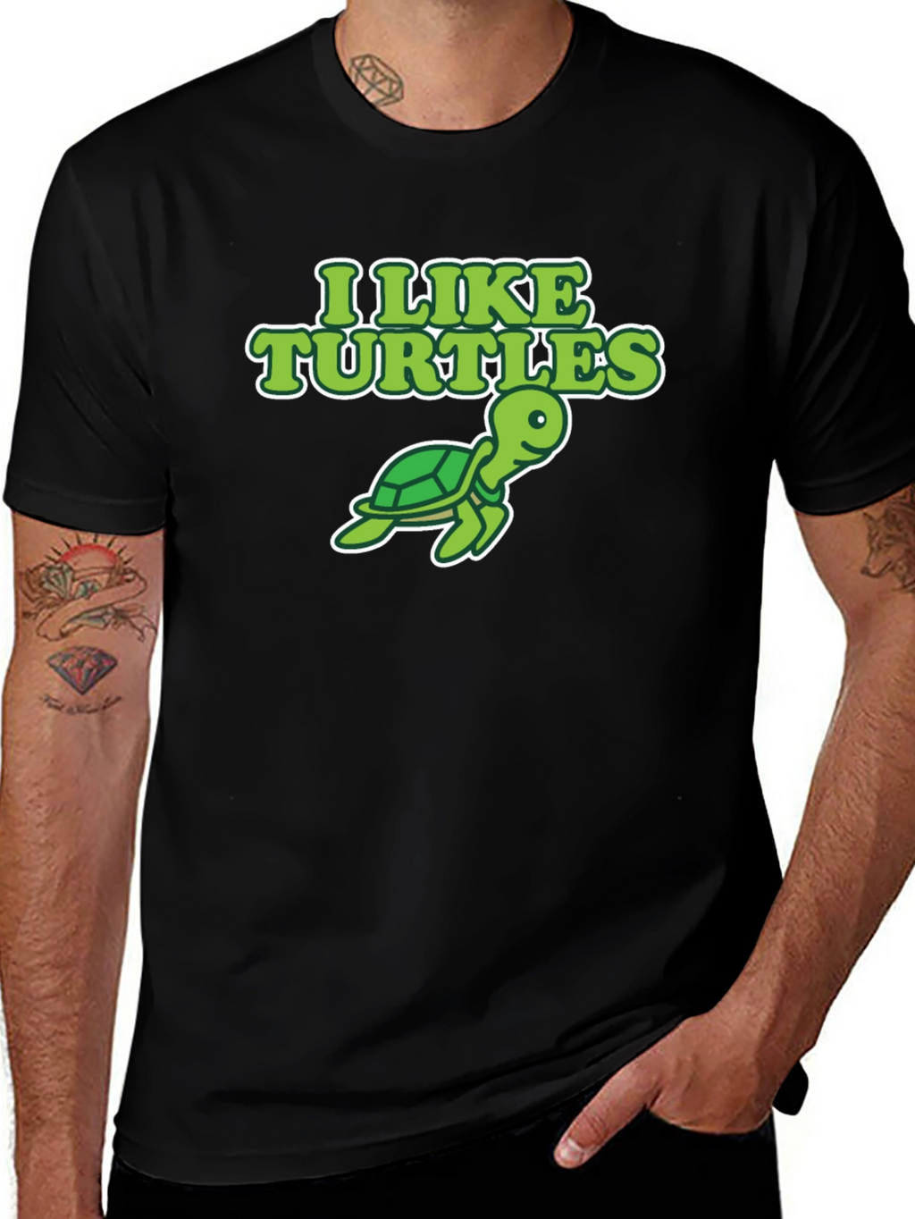 I Like Turtles Graphic Tee - Black Cotton T-Shirt