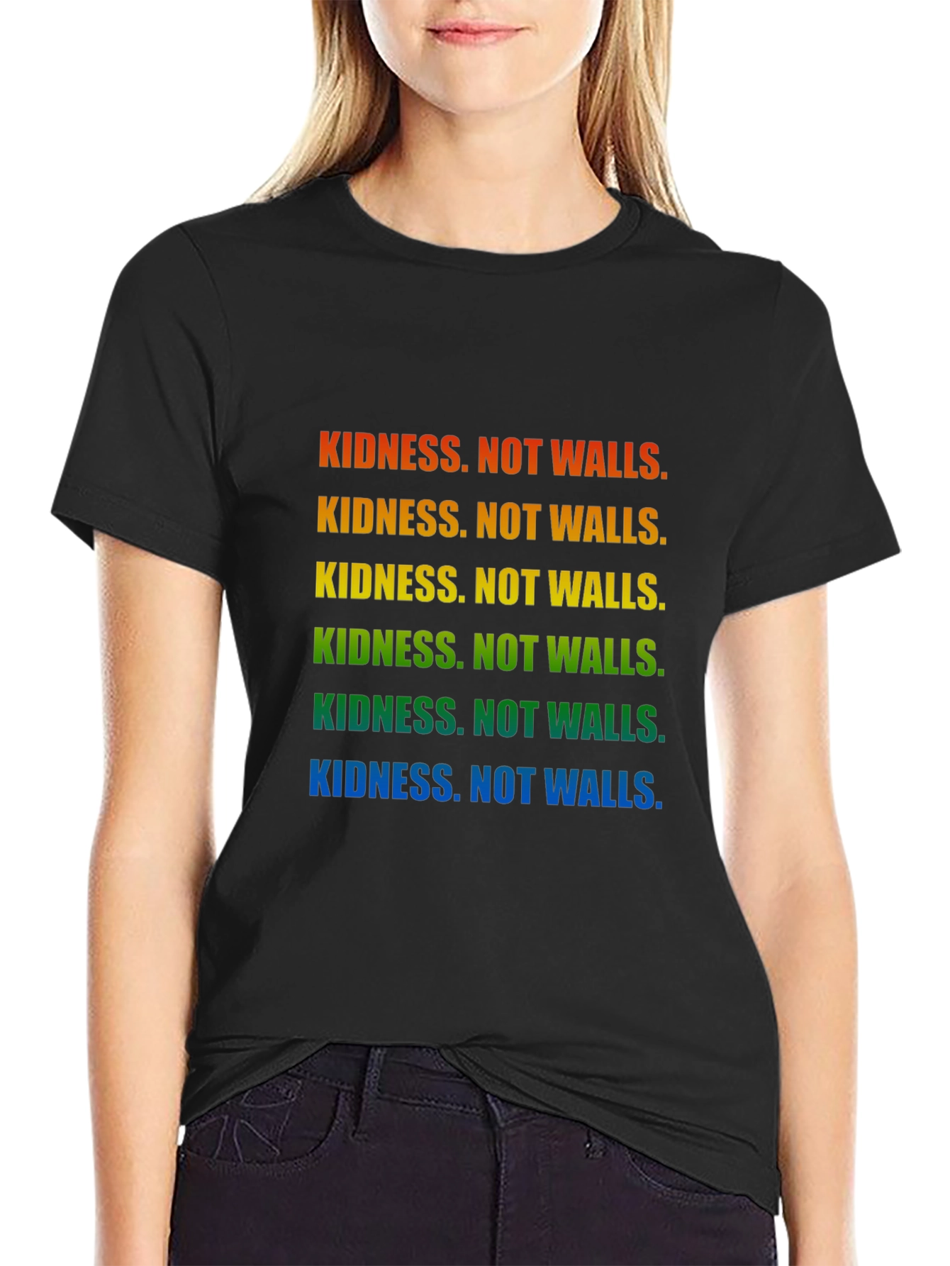 Kindness Not Walls Rainbow T-Shirt