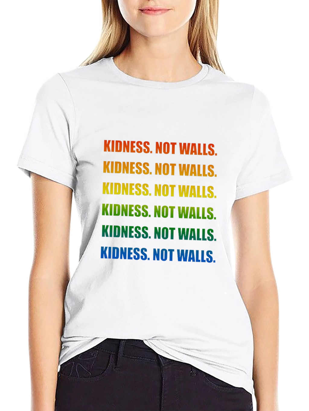 Kindness Not Walls Rainbow T-Shirt
