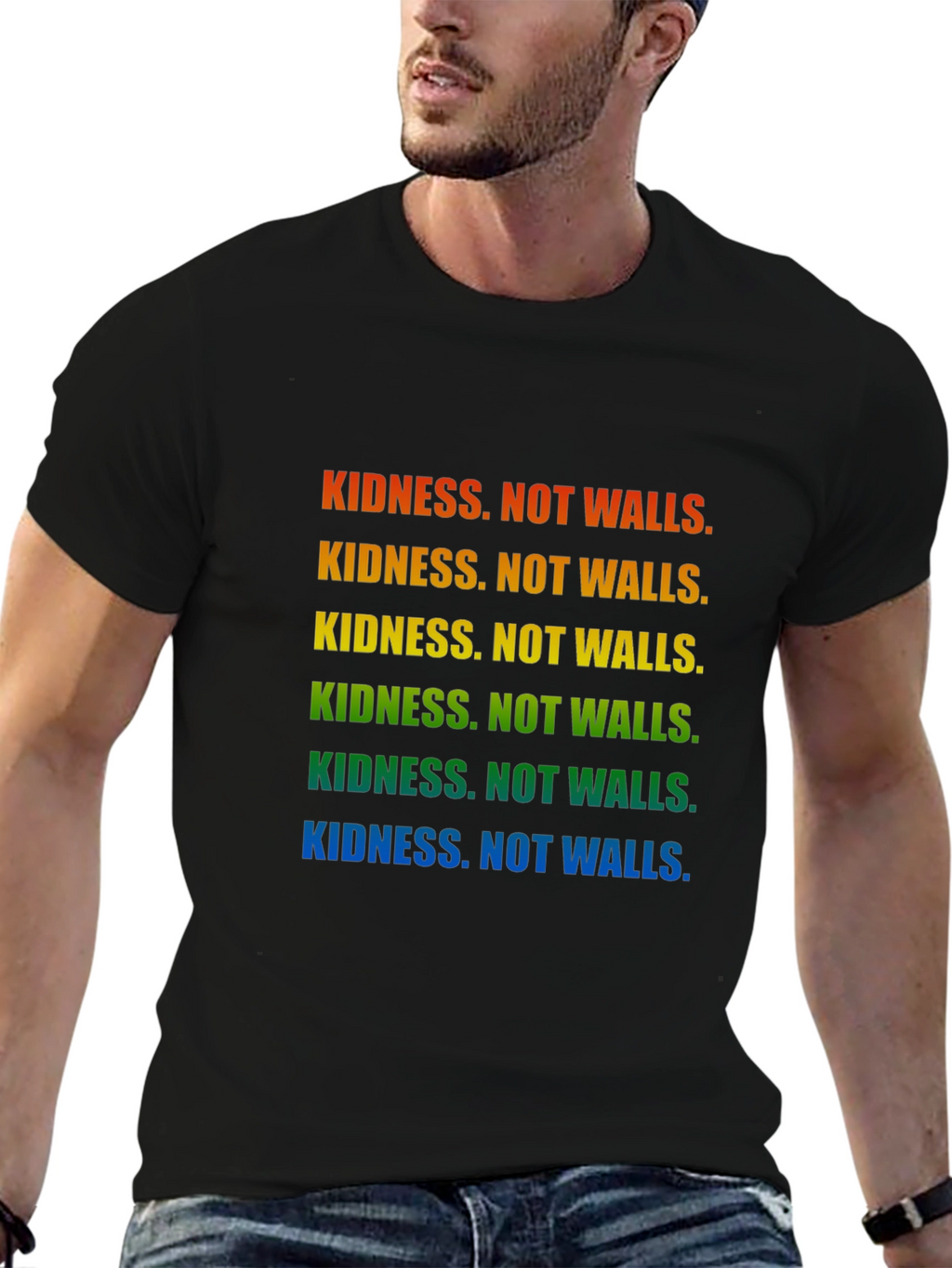 Kindness Not Walls Rainbow T-Shirt