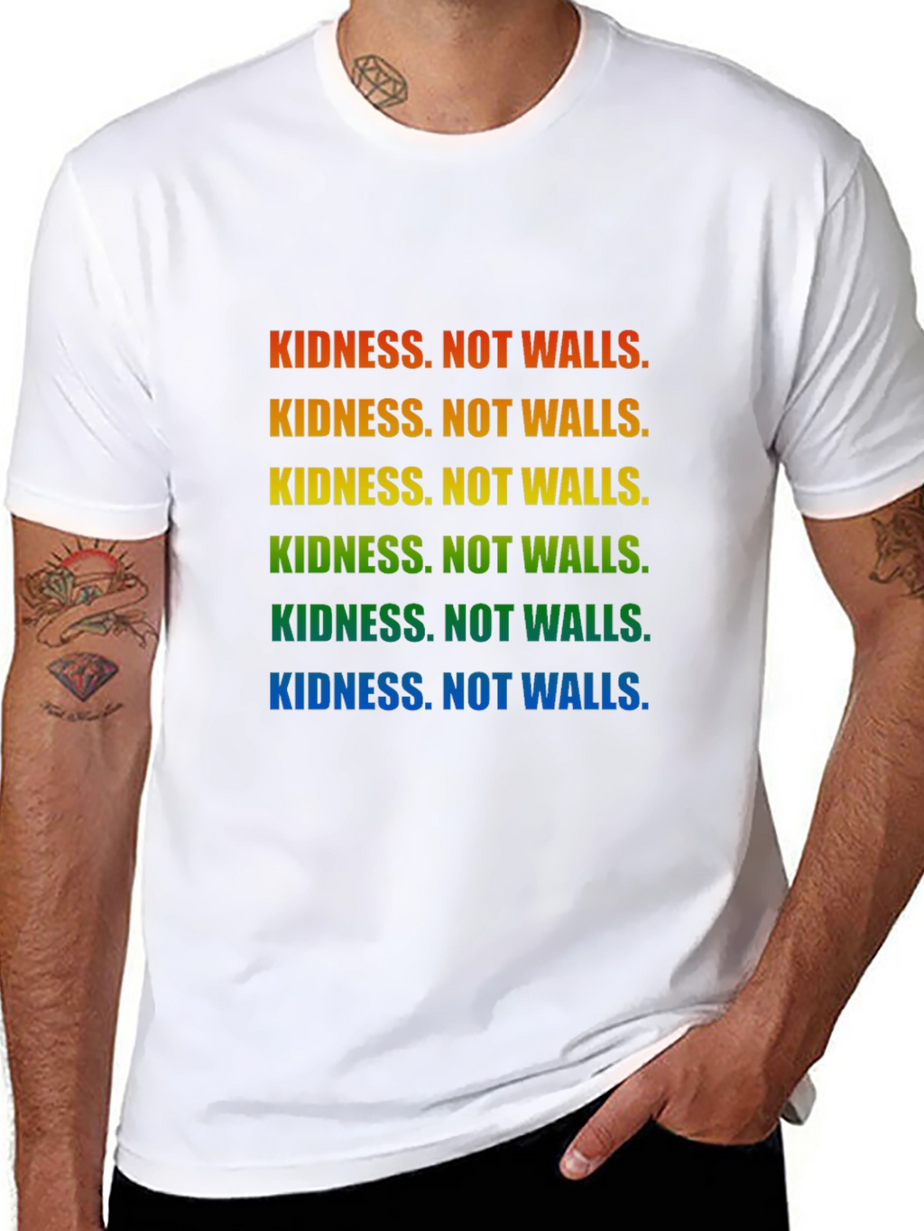 Kindness Not Walls Rainbow T-Shirt
