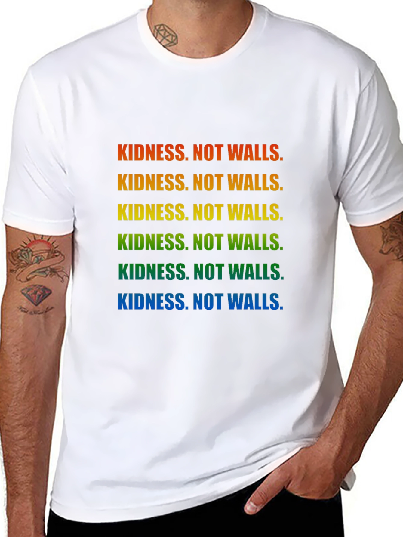 Kindness Not Walls Rainbow T-Shirt