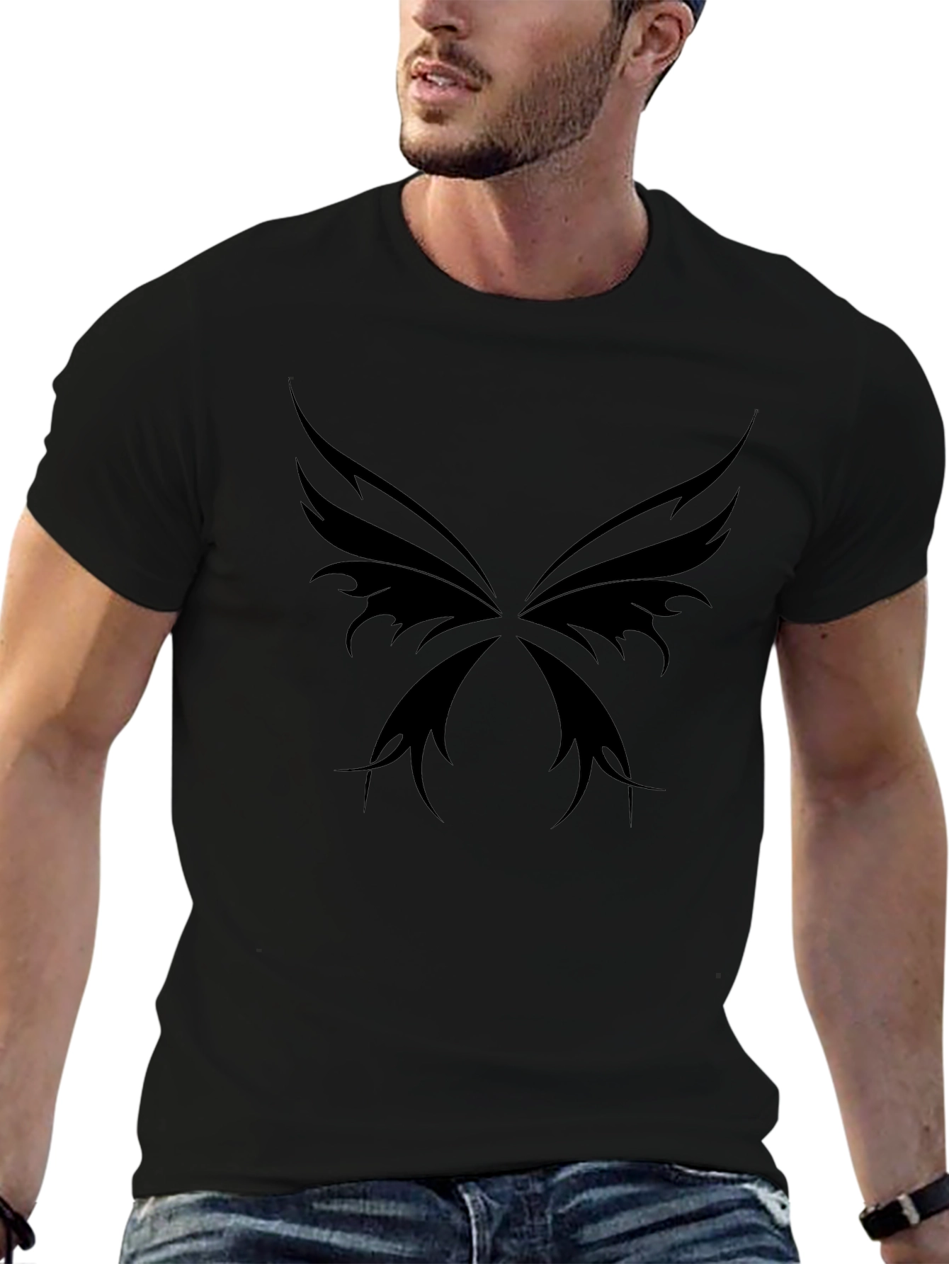 Gothic Butterfly Wing Graphic Black T-Shirt