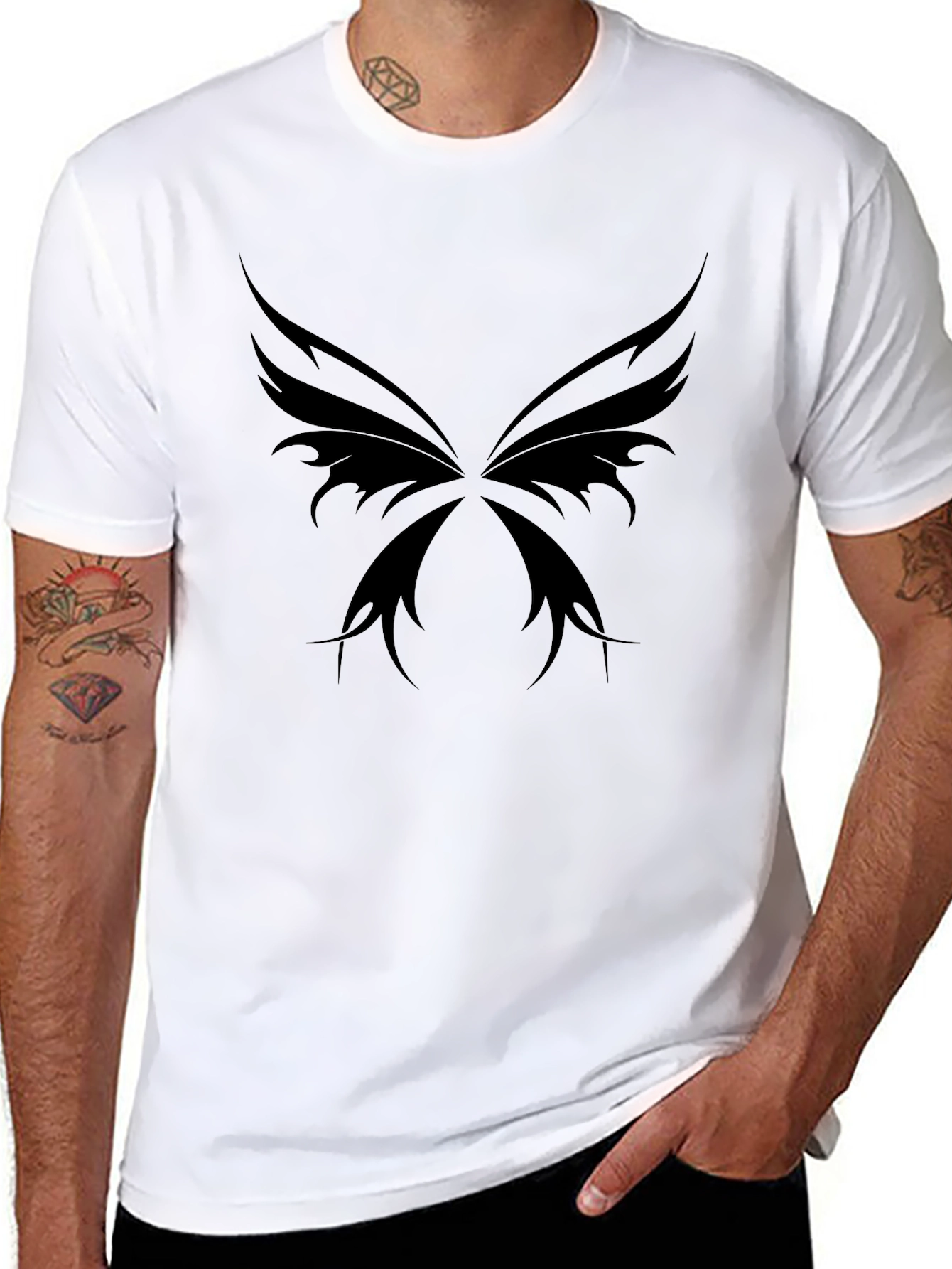 Gothic Butterfly Wing Graphic Black T-Shirt