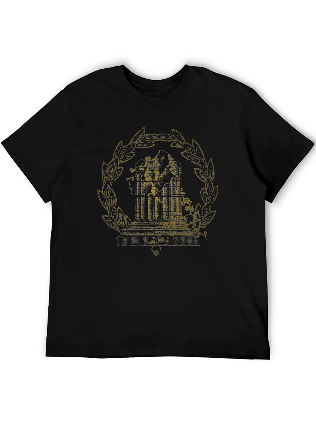 Antique-Style Print Black Graphic Tee