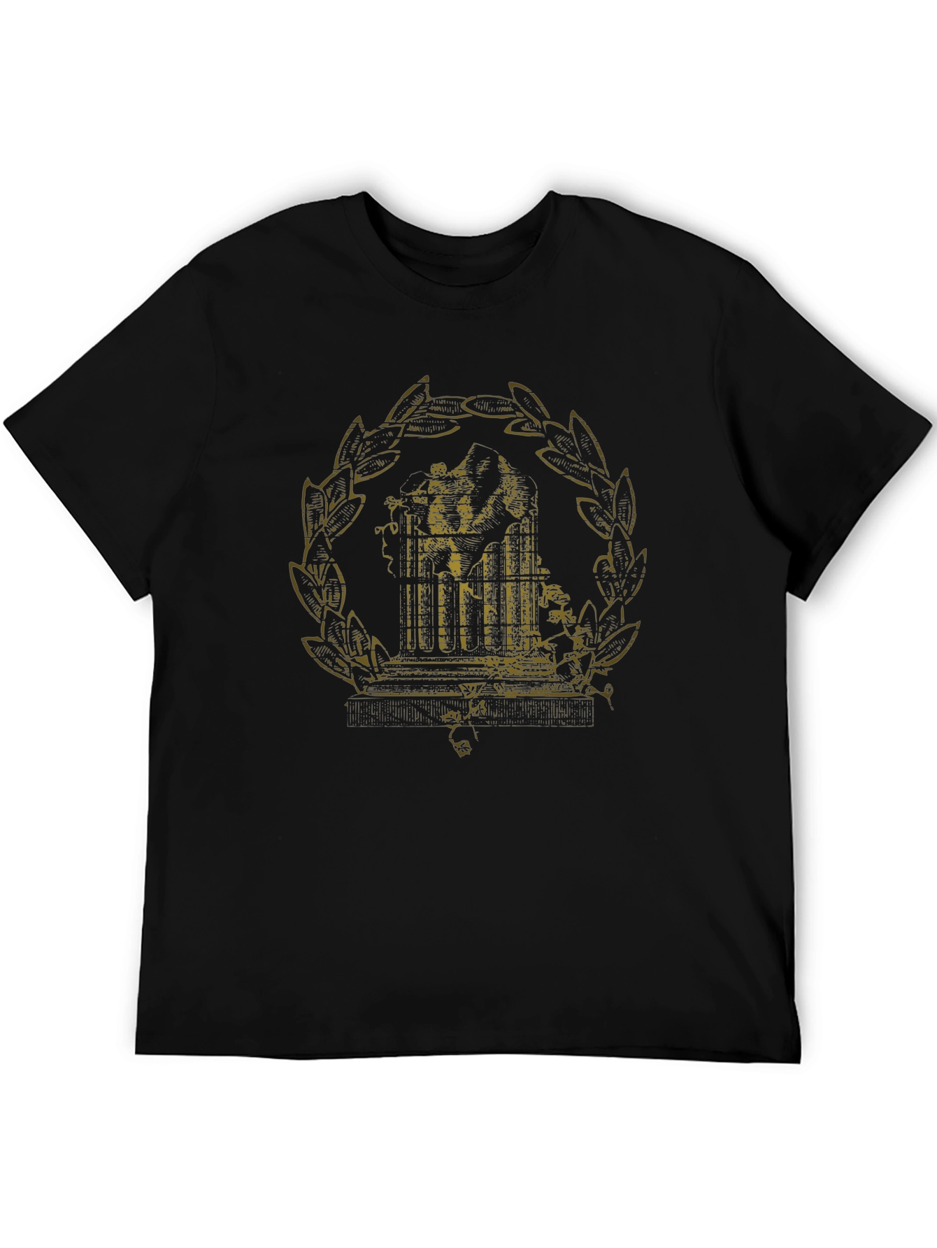 Antique-Style Print Black Graphic Tee
