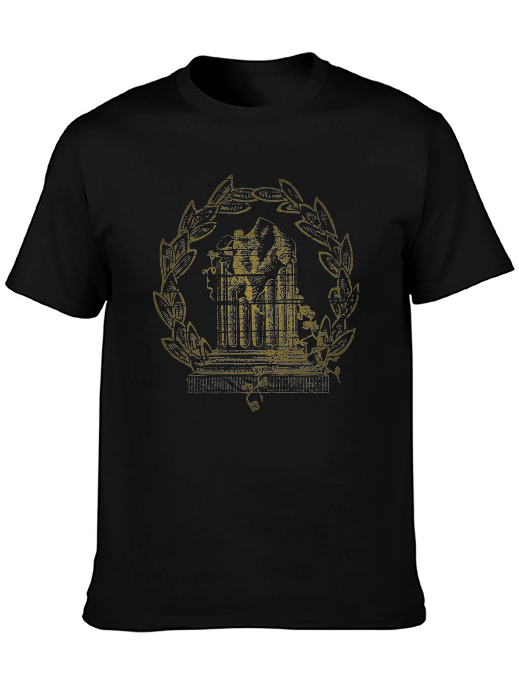 Antique-Style Print Black Graphic Tee