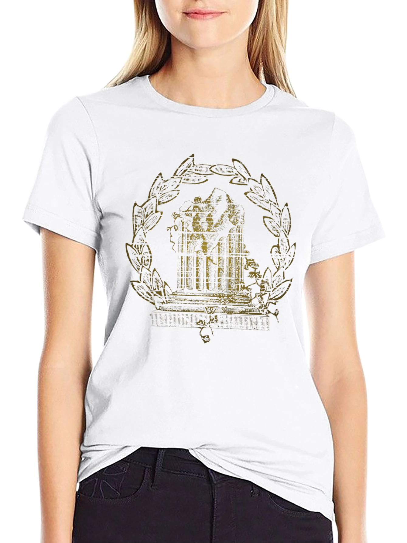 Antique-Style Print Black Graphic Tee