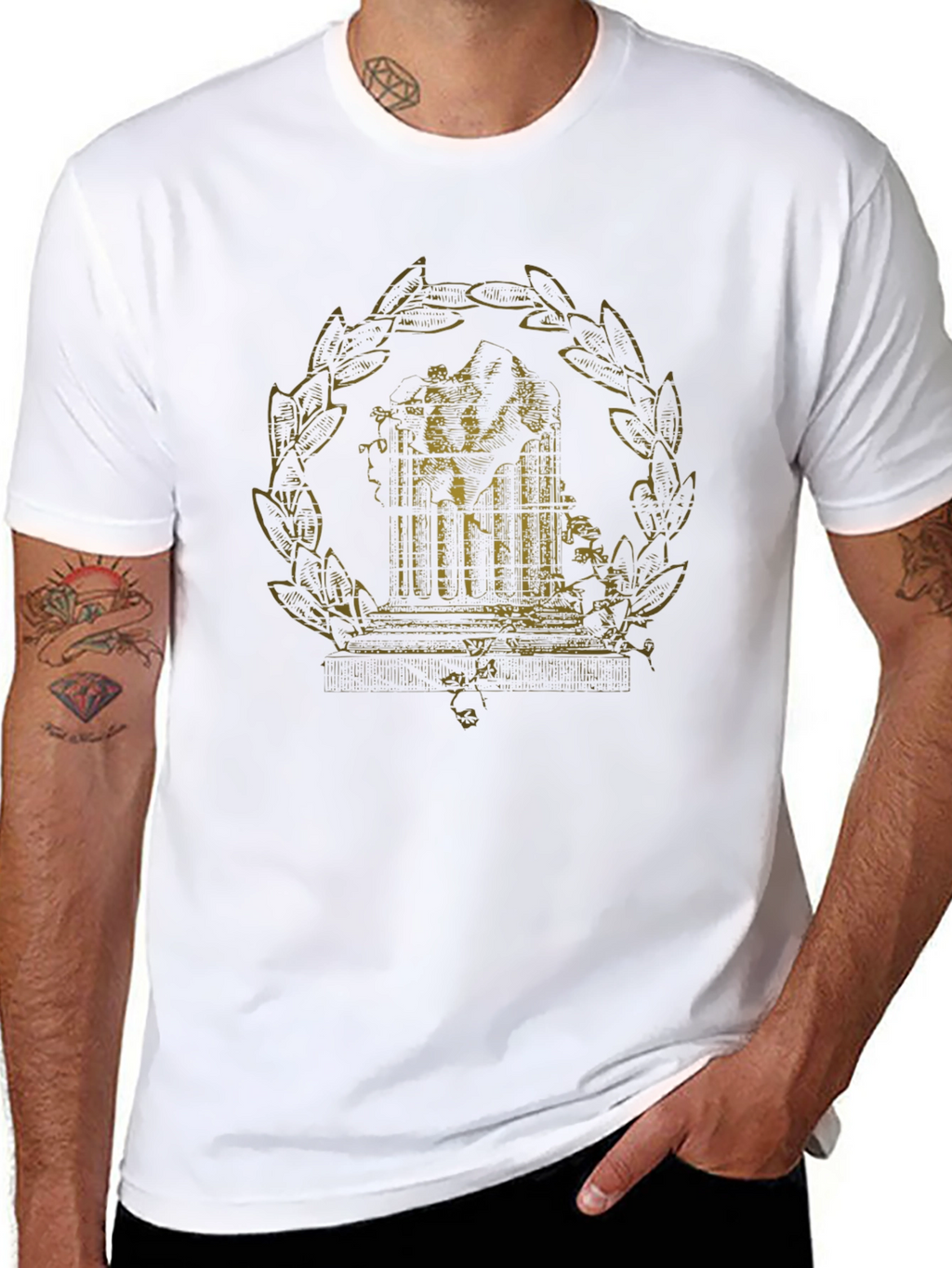 Antique-Style Print Black Graphic Tee