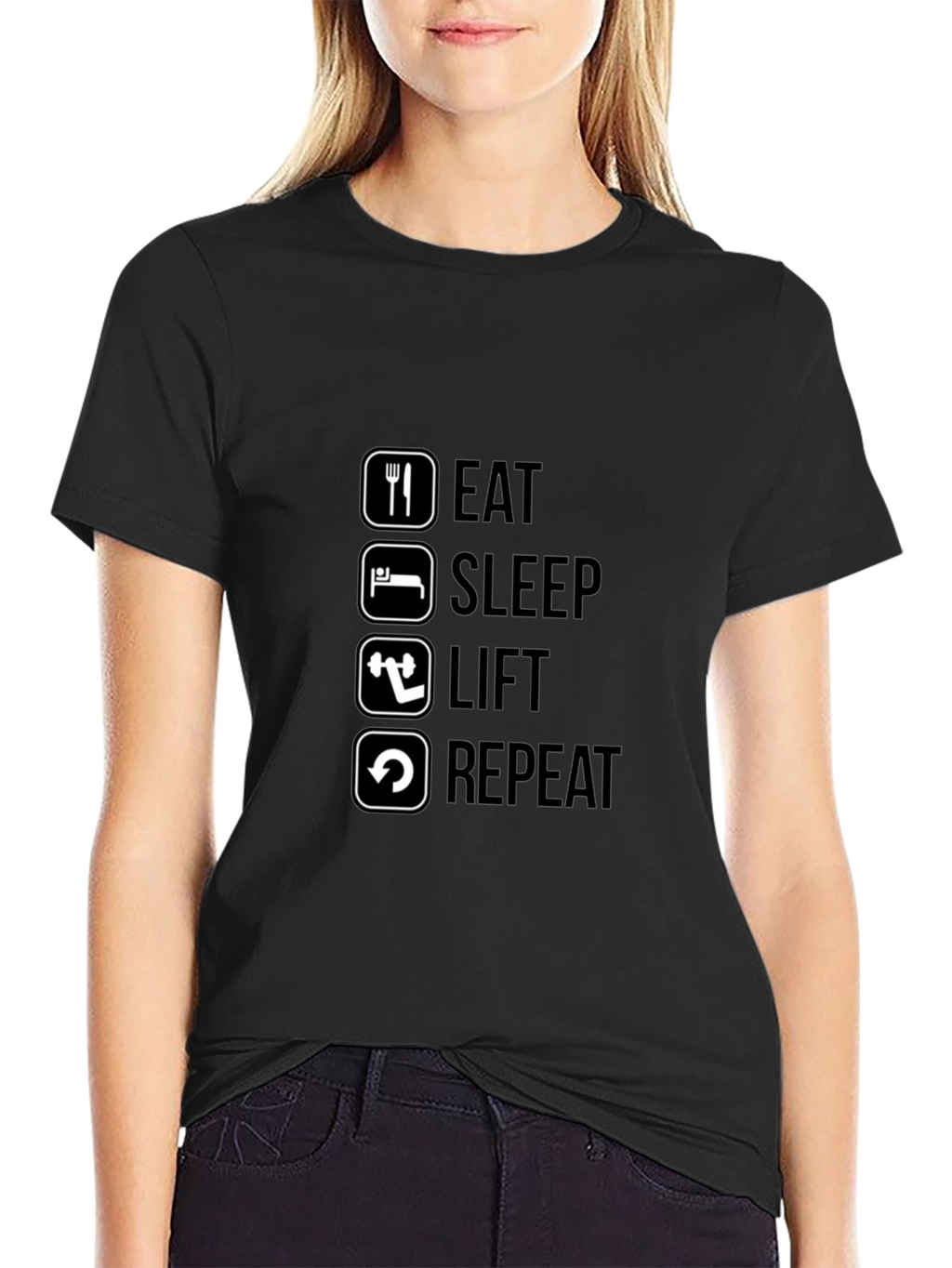Eat Sleep Lift Repeat Black Graphic T-Shirt