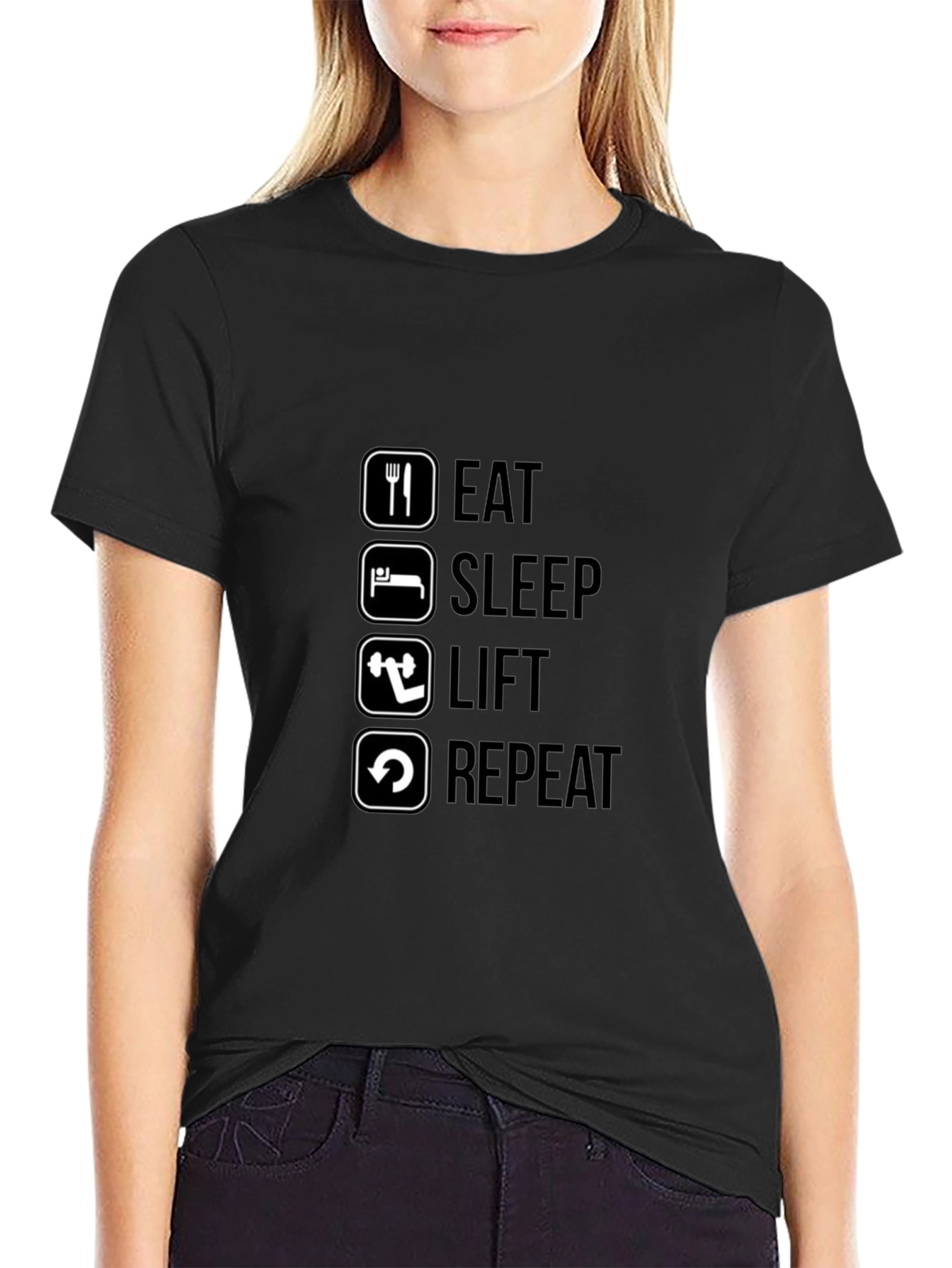 Eat Sleep Lift Repeat Black Graphic T-Shirt