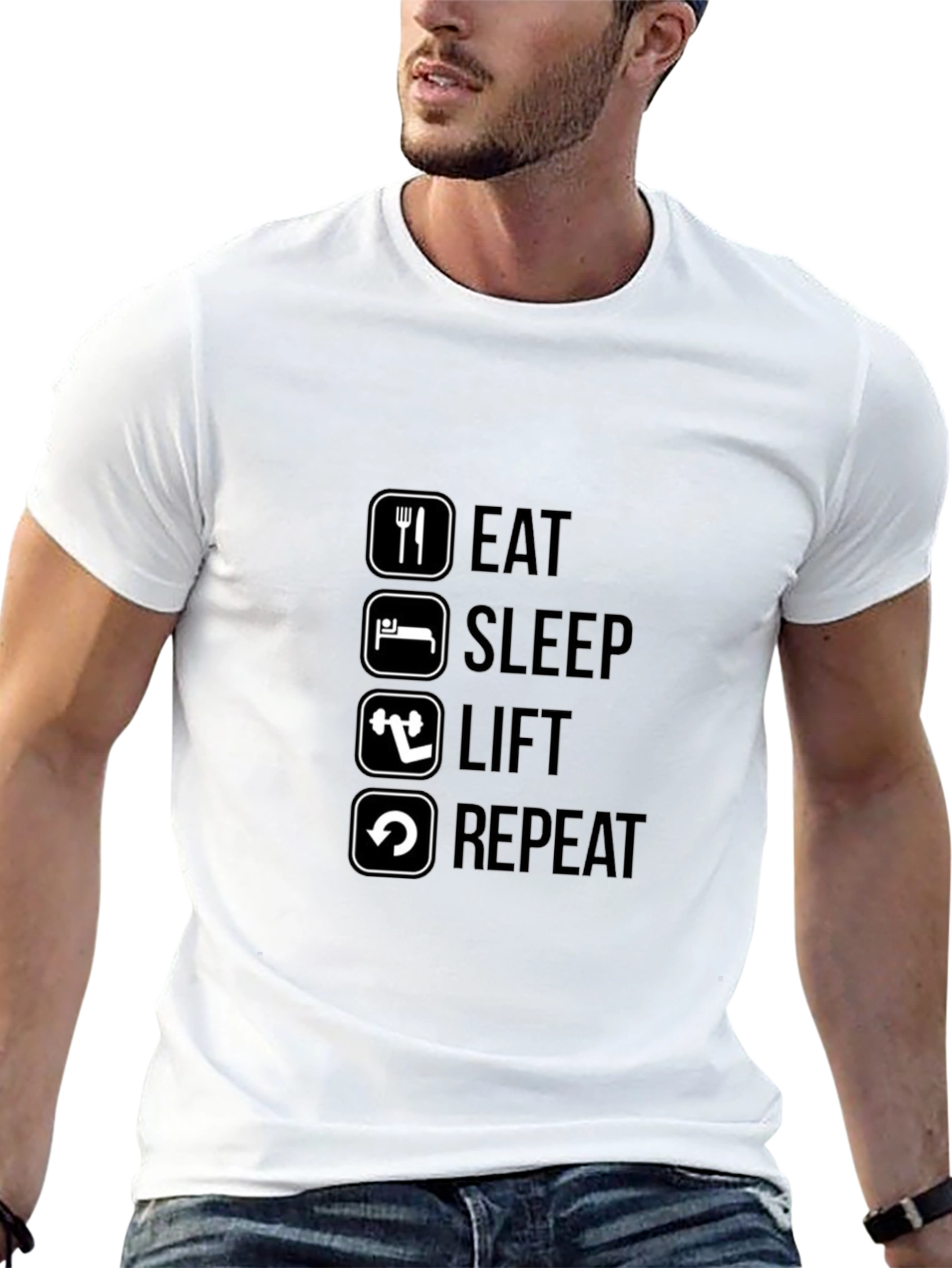 Eat Sleep Lift Repeat Black Graphic T-Shirt