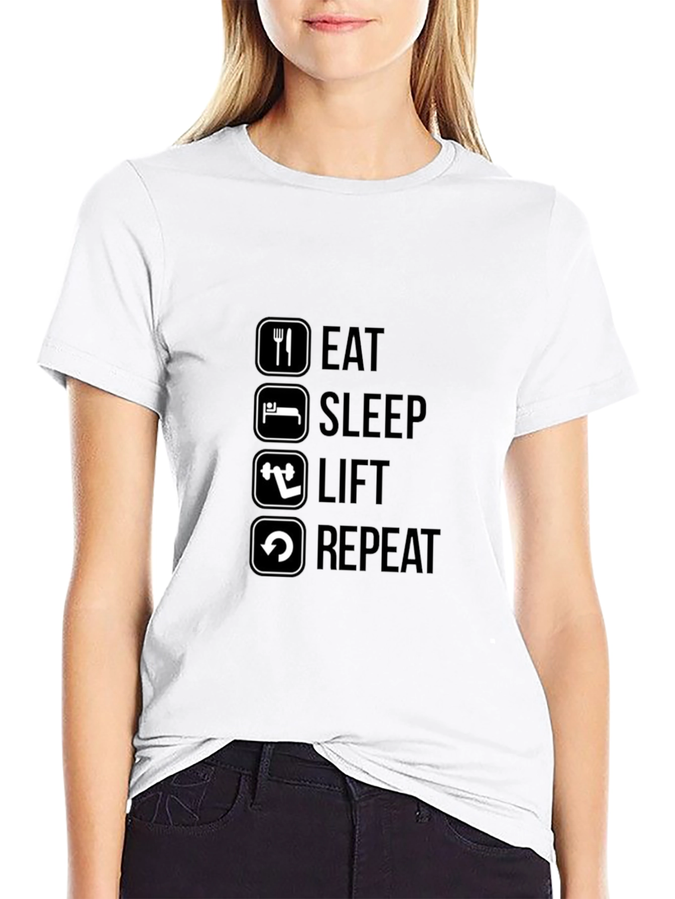 Eat Sleep Lift Repeat Black Graphic T-Shirt