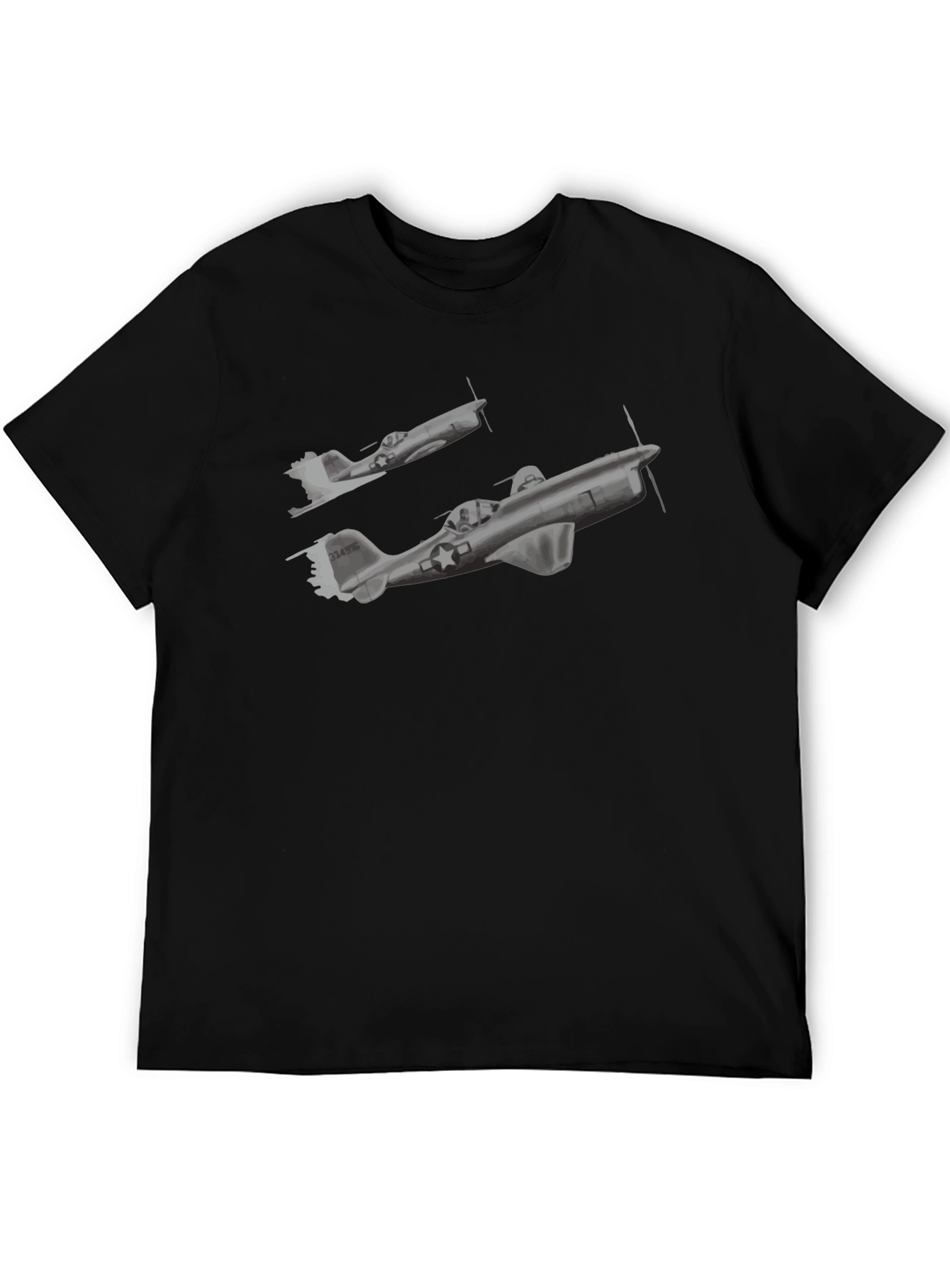 Vintage Airplane Graphic Tee - Black Cotton
