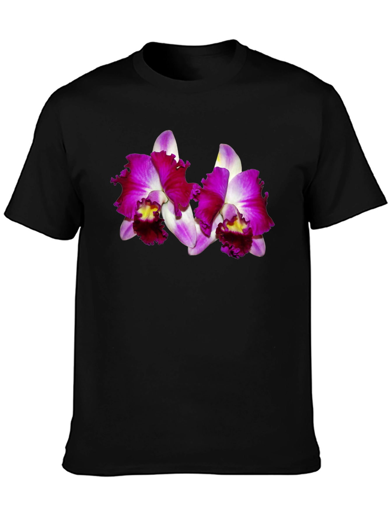 Orchid Graphic Tee - Bold Floral Black T-Shirt