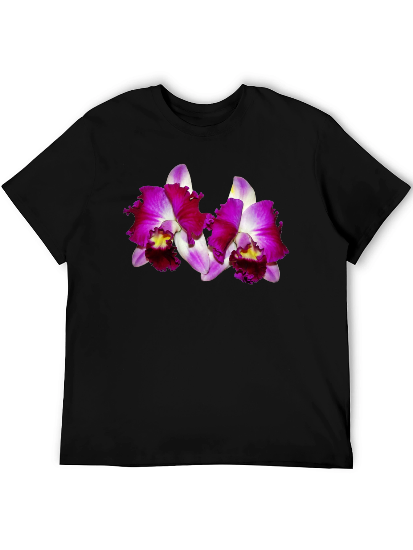 Orchid Graphic Tee - Bold Floral Black T-Shirt