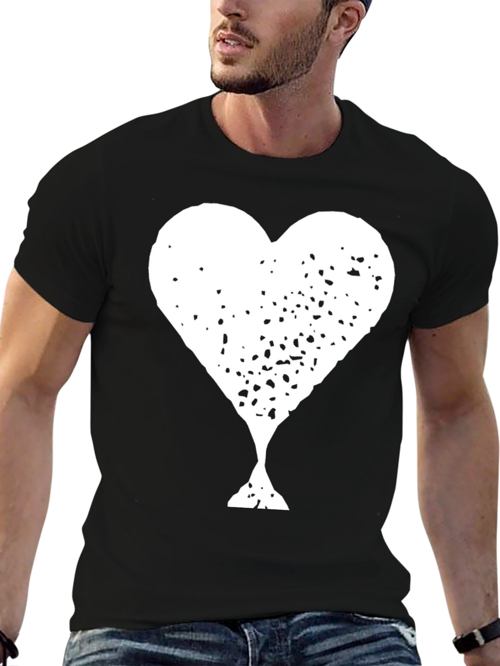 Distressed Heart Graphic Tee - Black Cotton Shirt