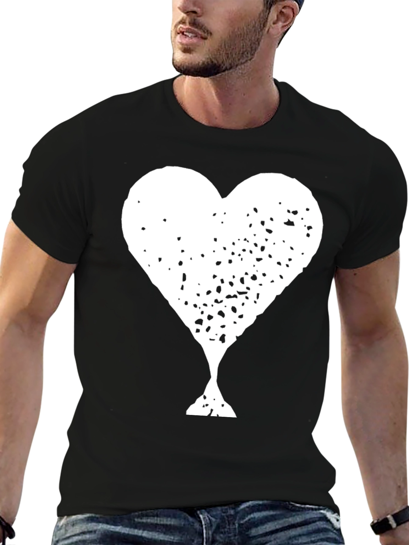 Distressed Heart Graphic Tee - Black Cotton Shirt