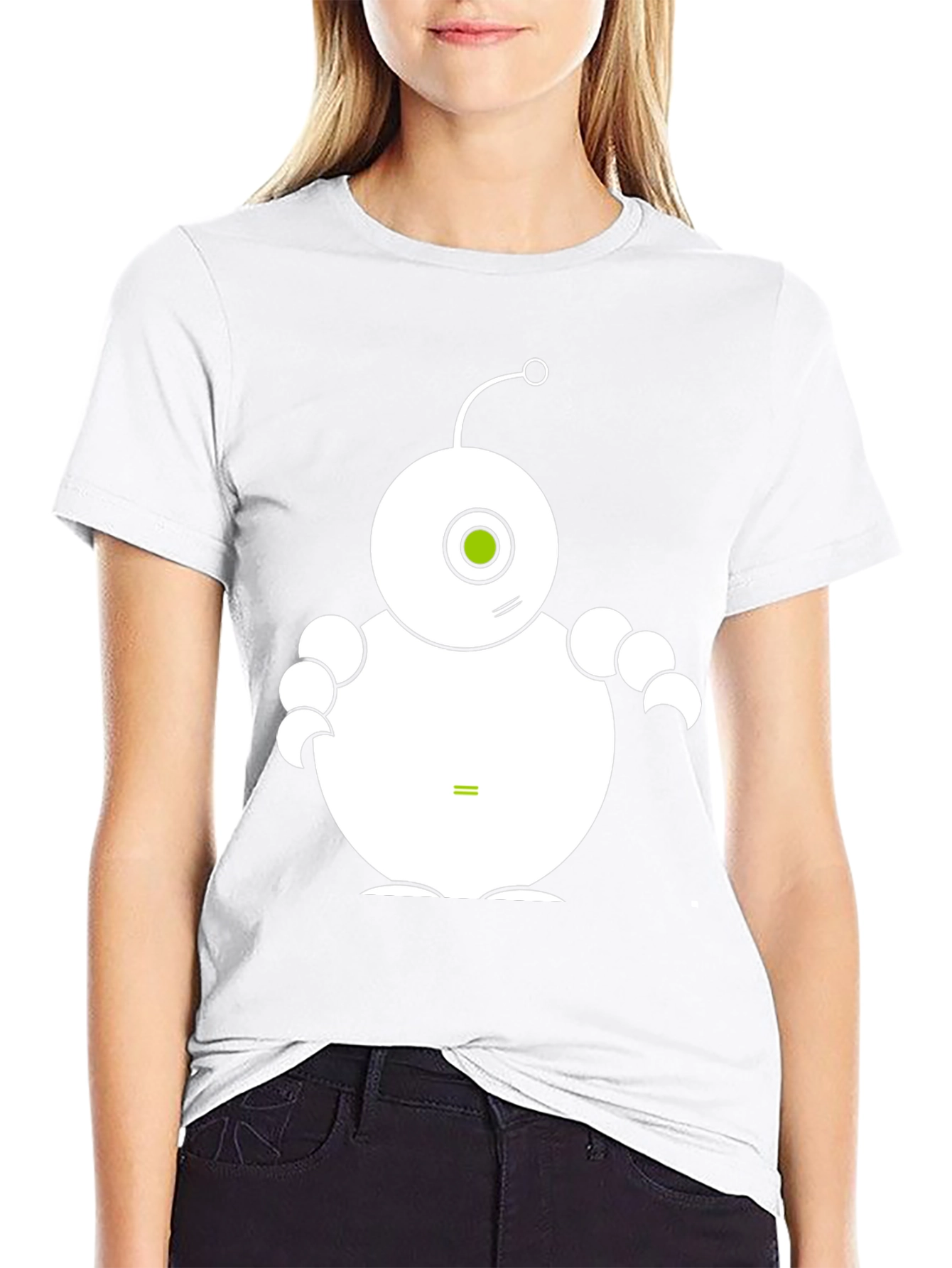 Cute Robot Graphic Tee - Black Cotton T-Shirt