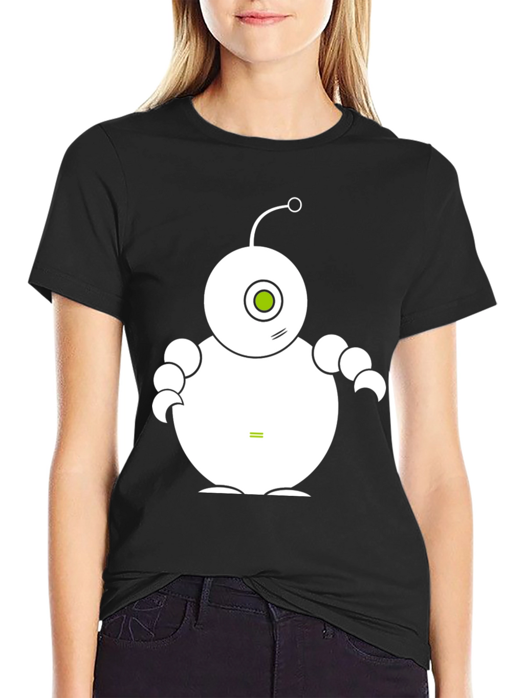 Cute Robot Graphic Tee - Black Cotton T-Shirt