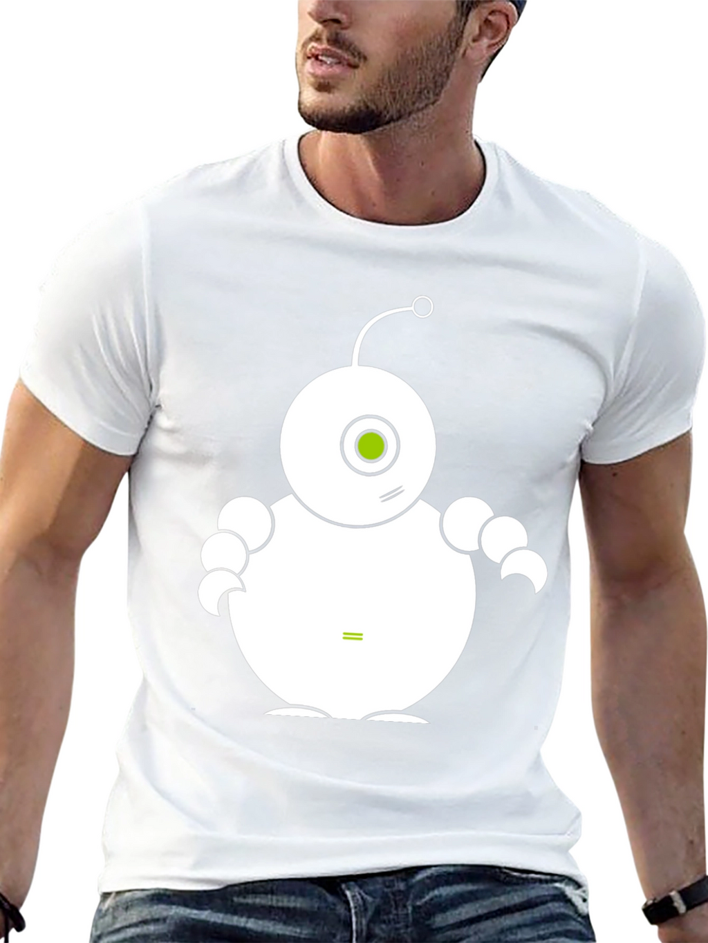 Cute Robot Graphic Tee - Black Cotton T-Shirt