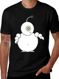 Cute Robot Graphic Tee - Black Cotton T-Shirt