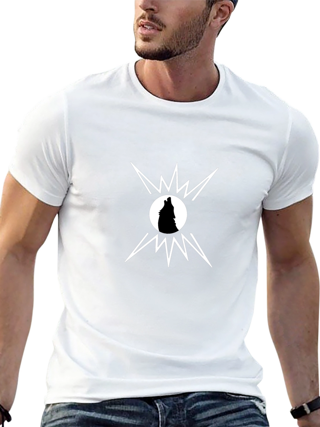 Wolf Silhouette Graphic Print Black T-Shirt