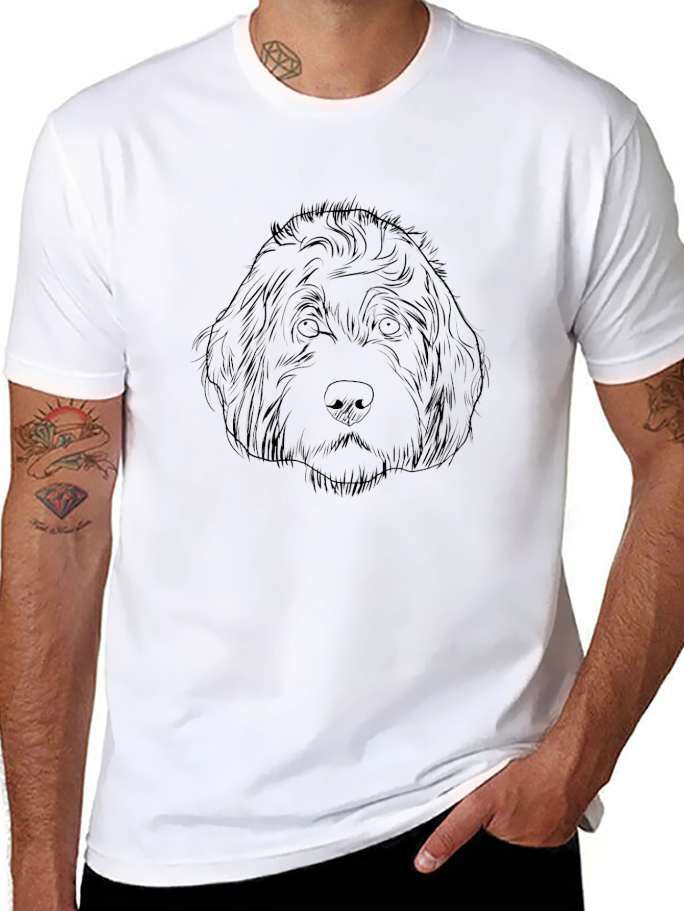 Dog Outline Graphic Print Black T-Shirt