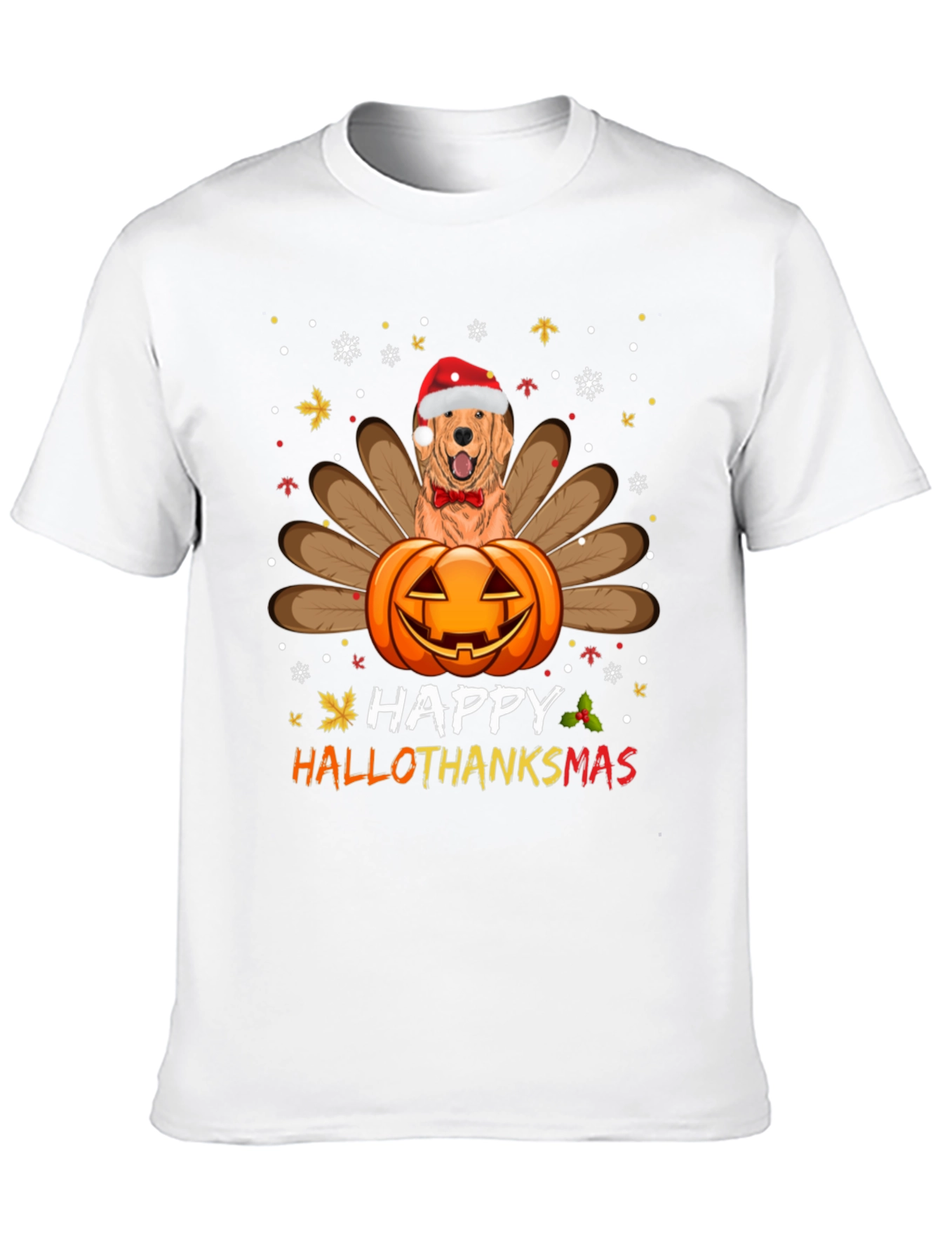 Happy HalloThanksmas Golden Retriever Turkey Pumpkin T-Shirt