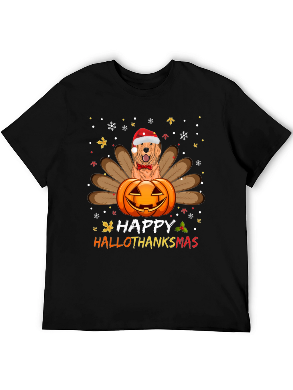 Happy HalloThanksmas Golden Retriever Turkey Pumpkin T-Shirt