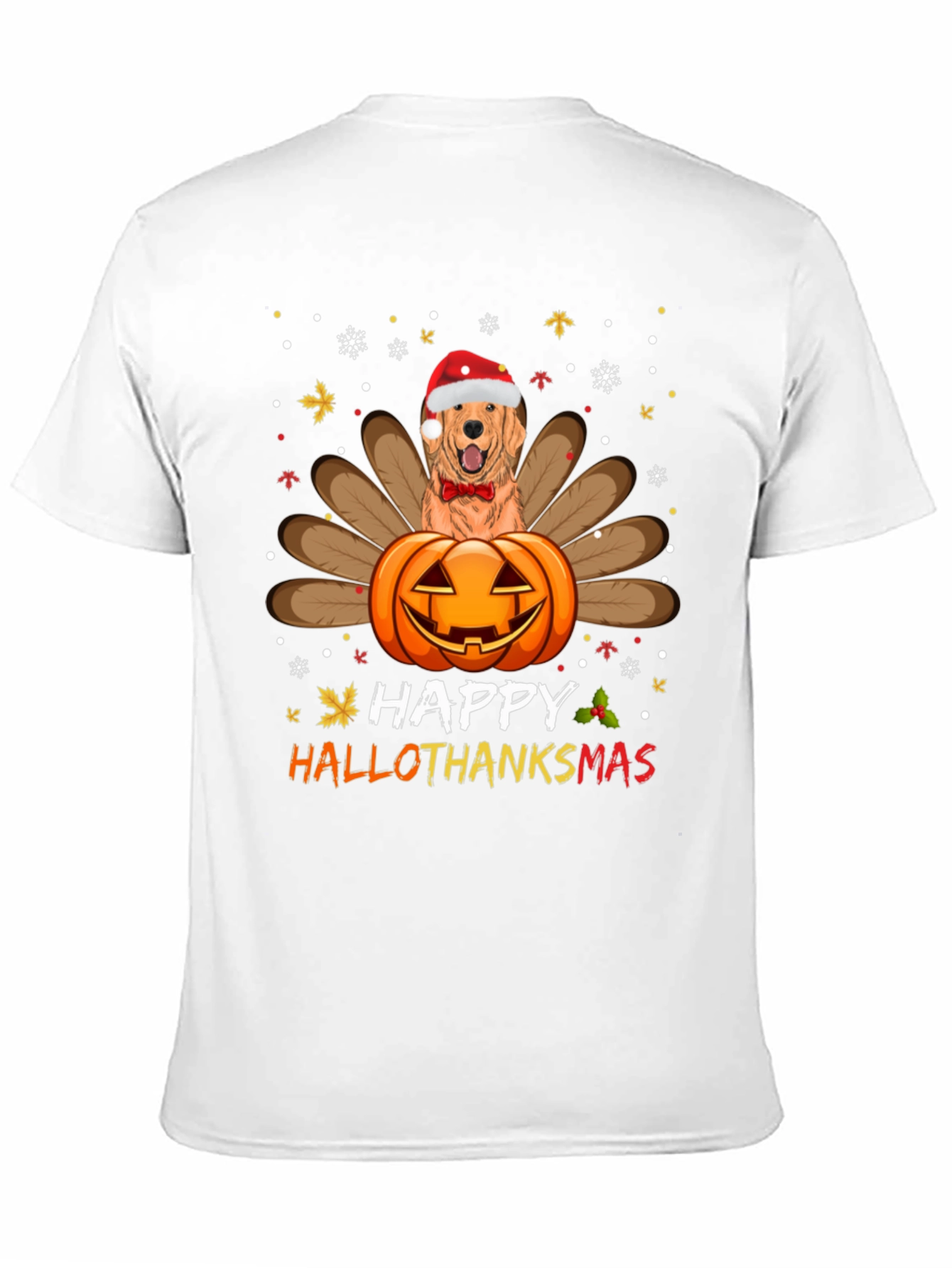 Happy HalloThanksmas Golden Retriever Turkey Pumpkin T-Shirt