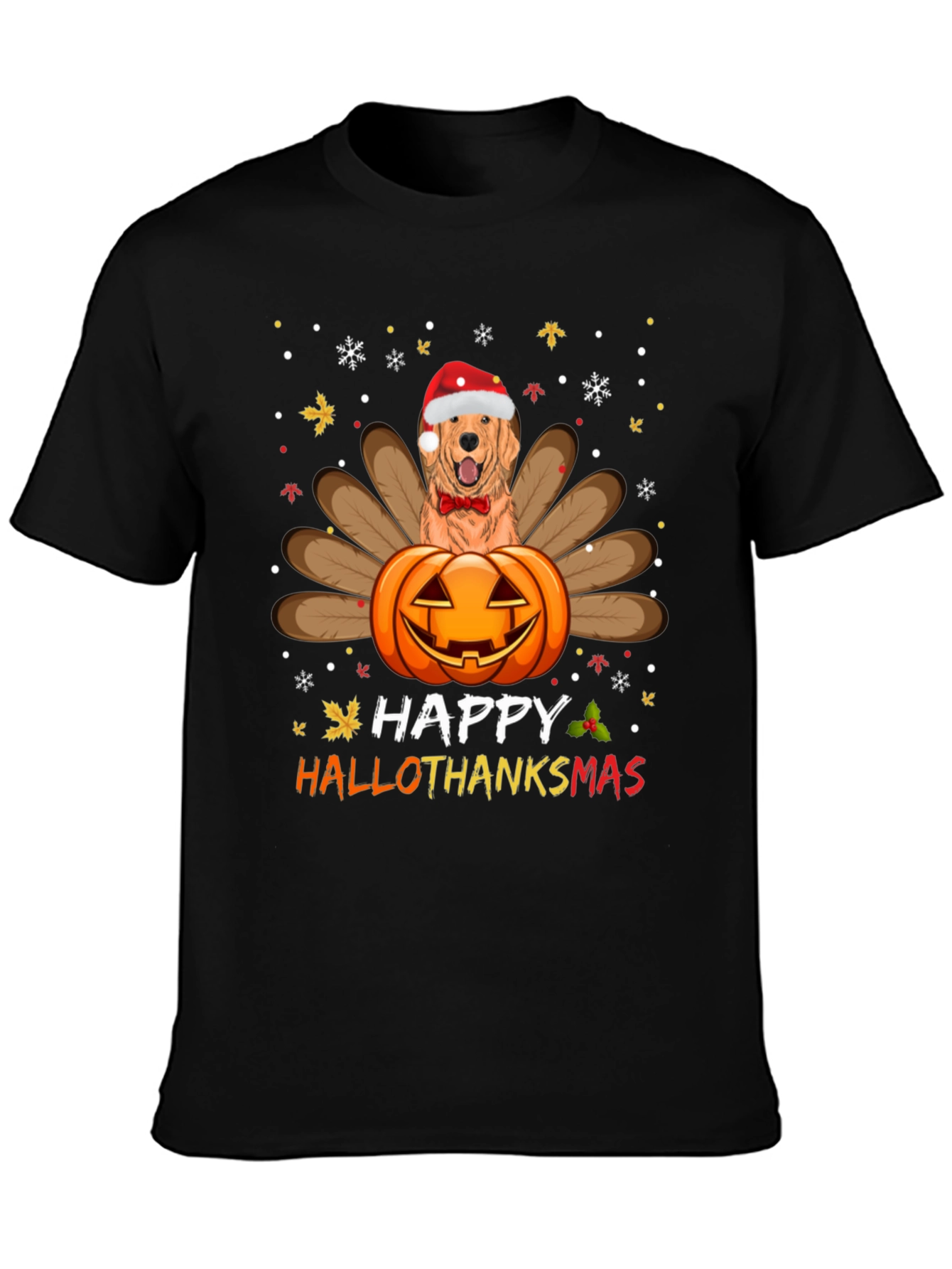 Happy HalloThanksmas Golden Retriever Turkey Pumpkin T-Shirt