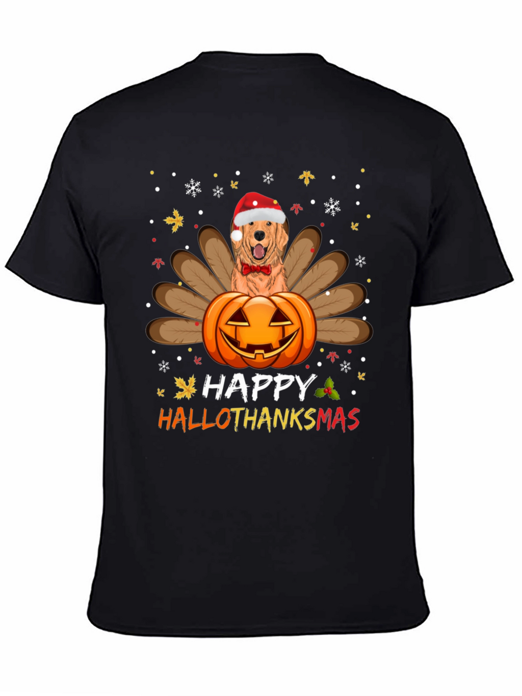 Happy HalloThanksmas Golden Retriever Turkey Pumpkin T-Shirt