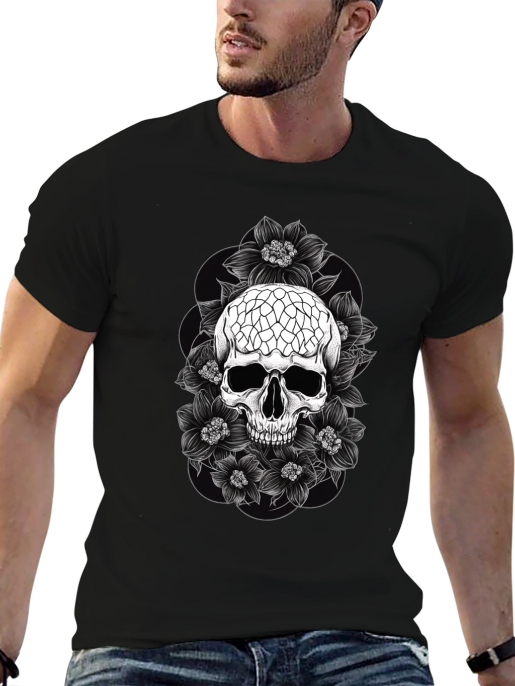 Skull & Flower Graphic Tee - Dark Aesthetic T-Shirt