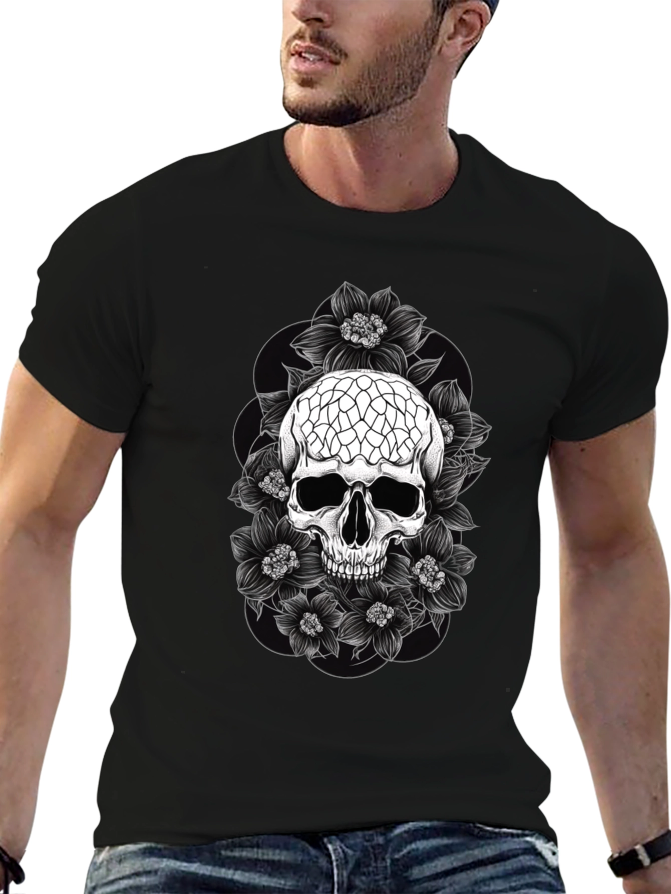 Skull & Flower Graphic Tee - Dark Aesthetic T-Shirt