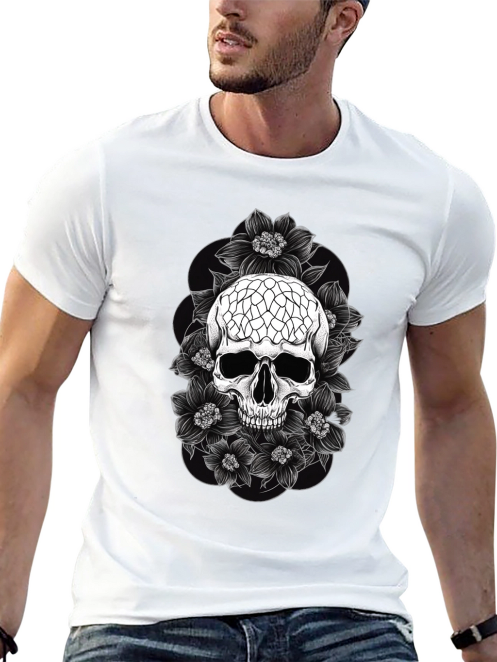 Skull & Flower Graphic Tee - Dark Aesthetic T-Shirt