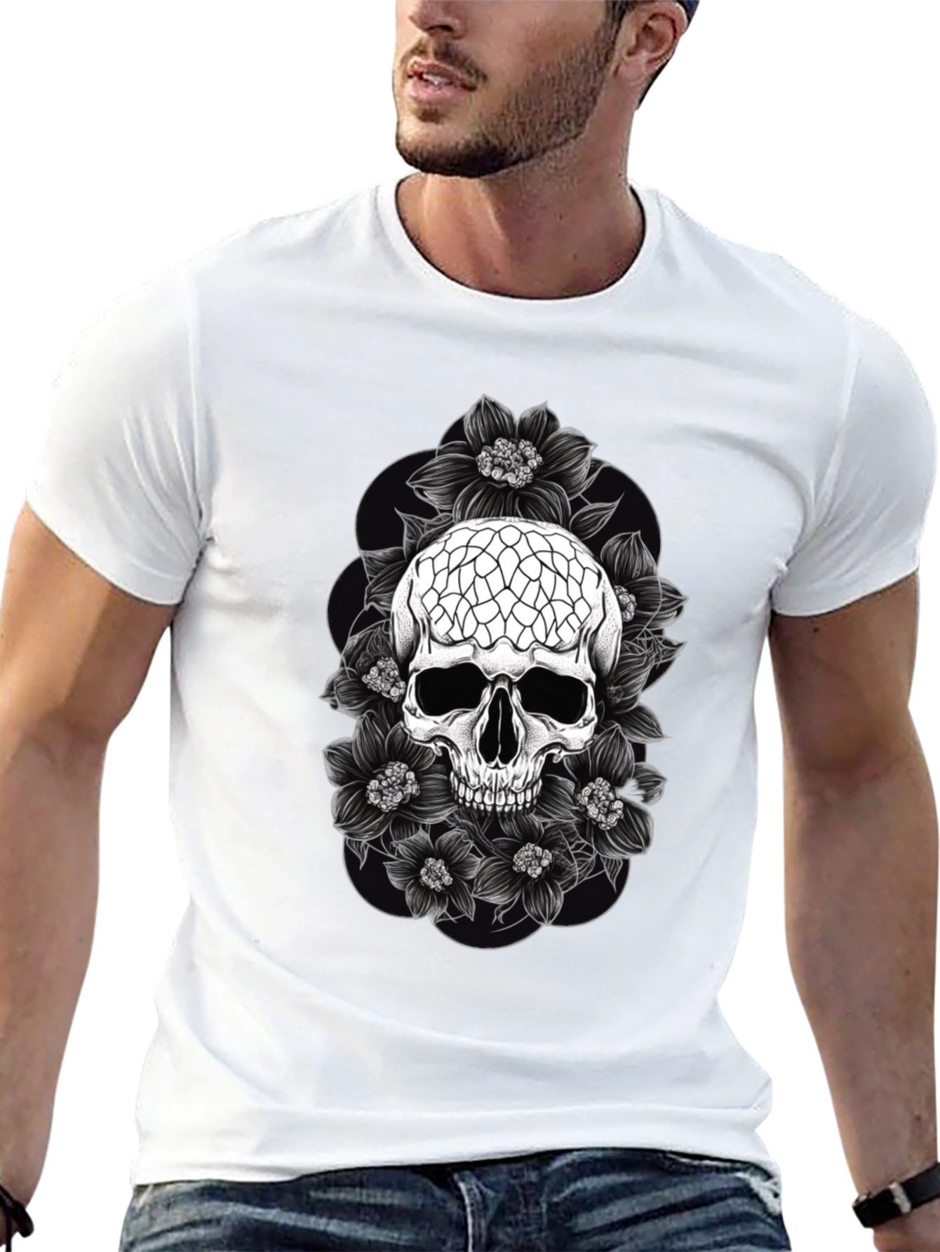 Skull & Flower Graphic Tee - Dark Aesthetic T-Shirt