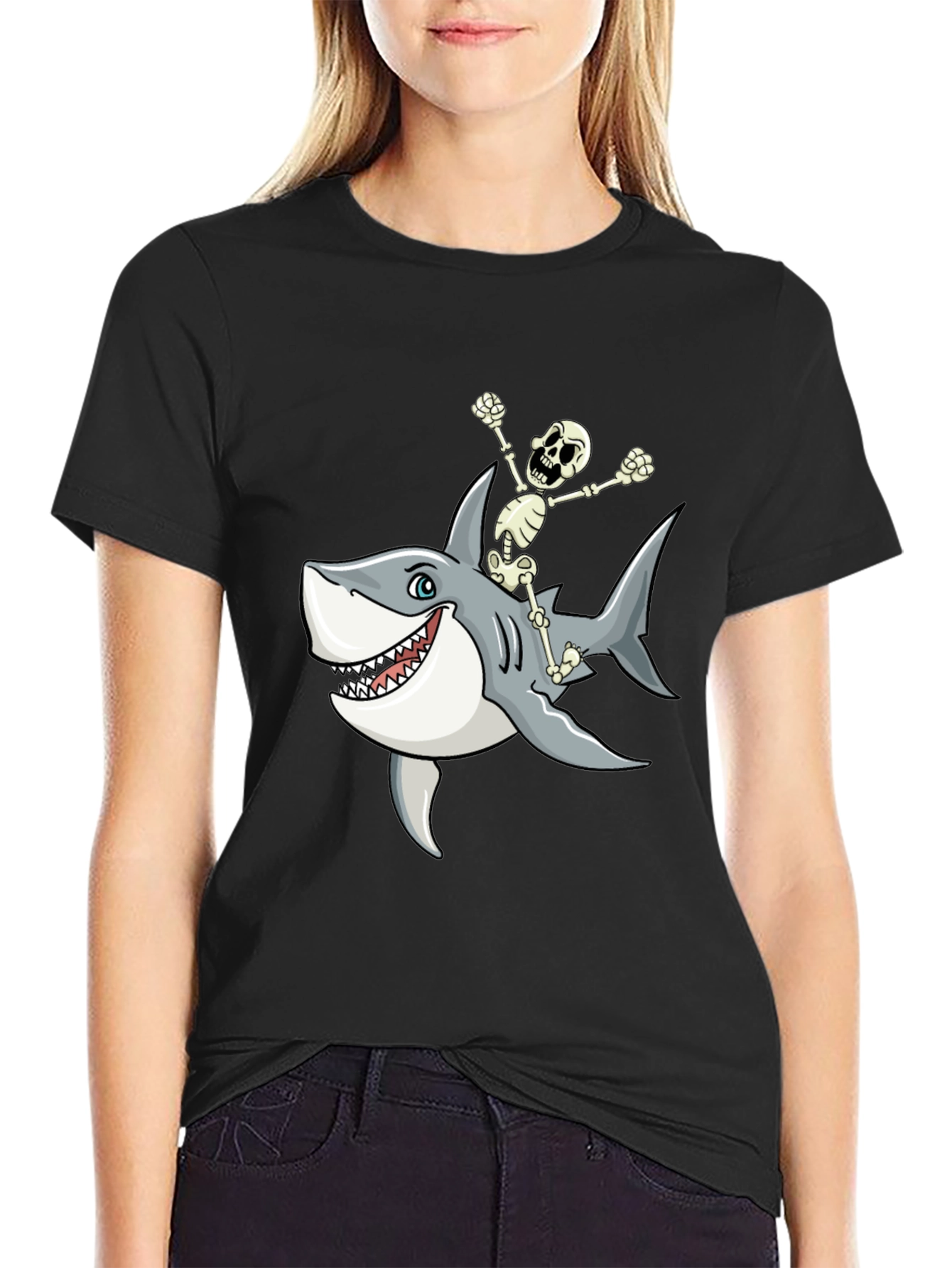Shark Riding Skeleton T-Shirt