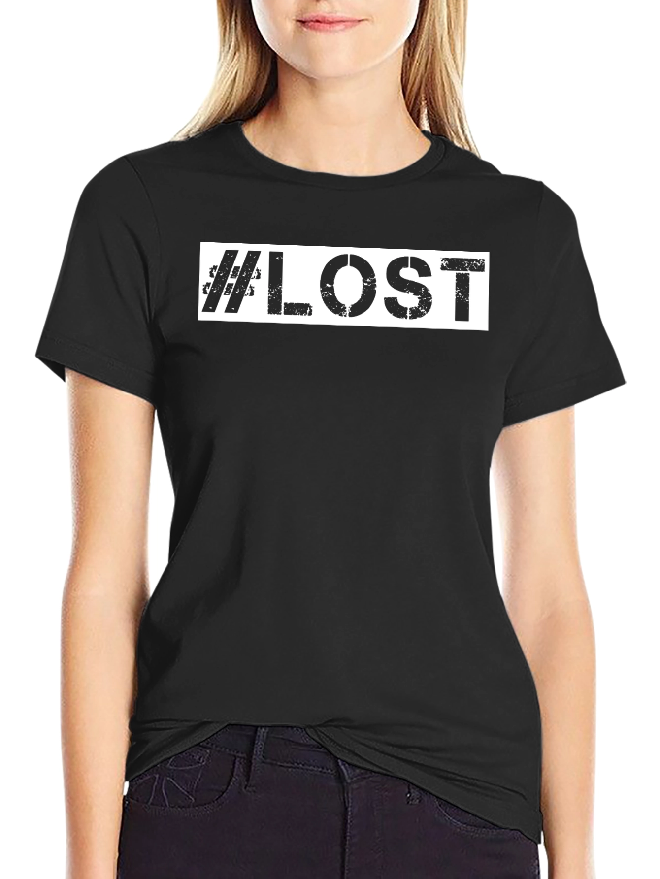 #Lost Graphic Tee - Distressed Print Black T-Shirt