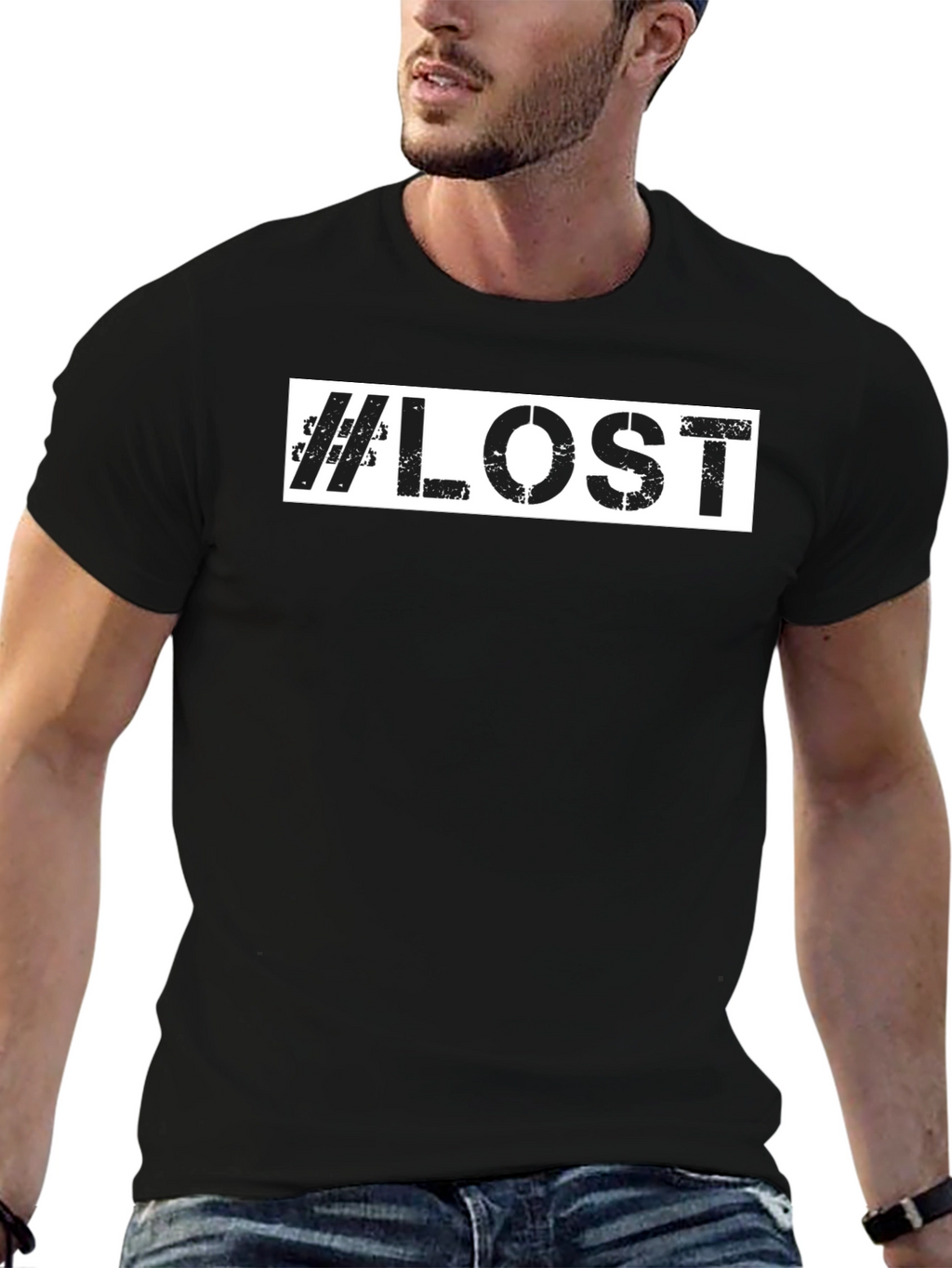 #Lost Graphic Tee - Distressed Print Black T-Shirt