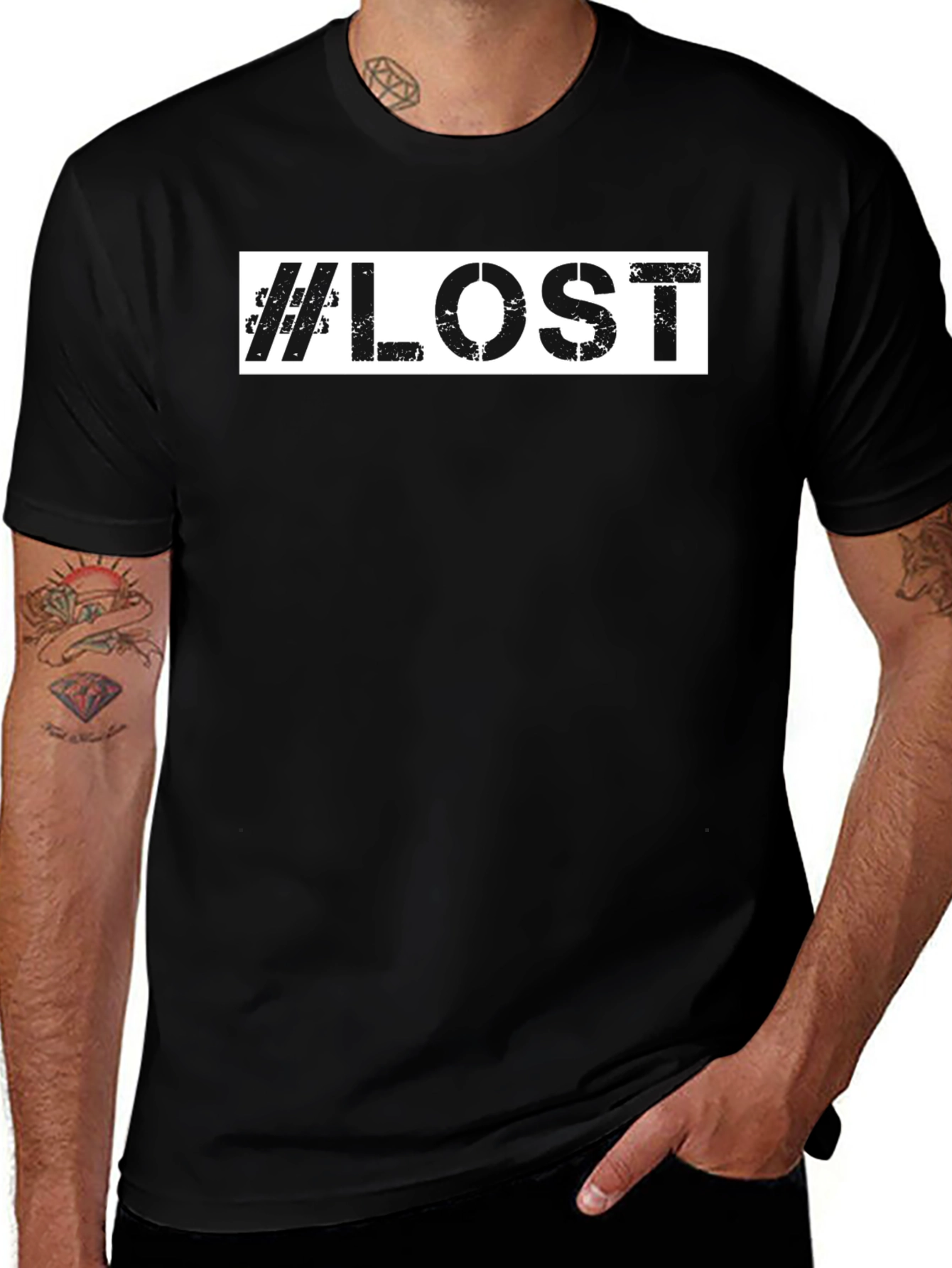 #Lost Graphic Tee - Distressed Print Black T-Shirt